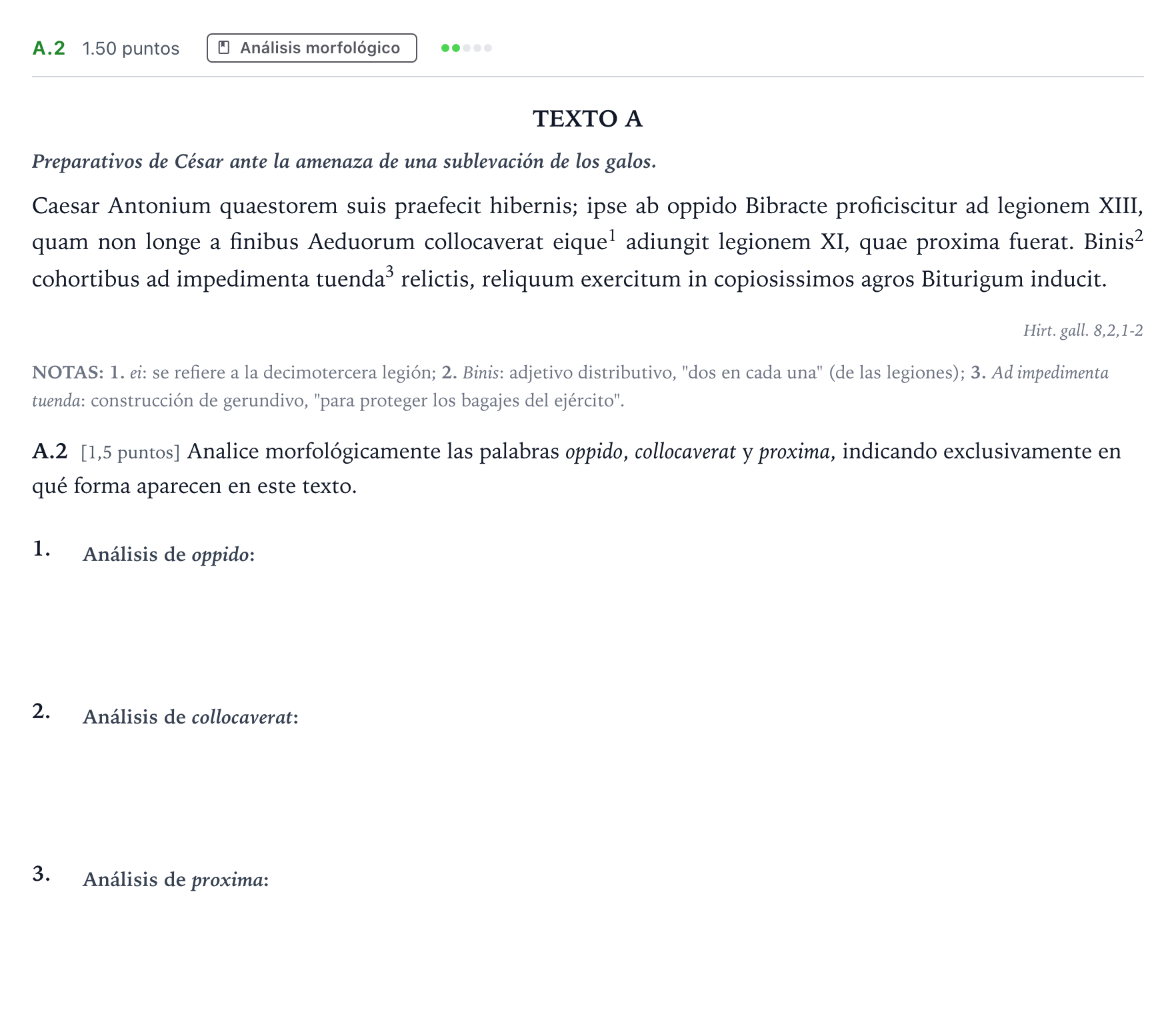 Enunciado: Ejercicio A.2 · Latín II PAU Madrid Modelo 2022