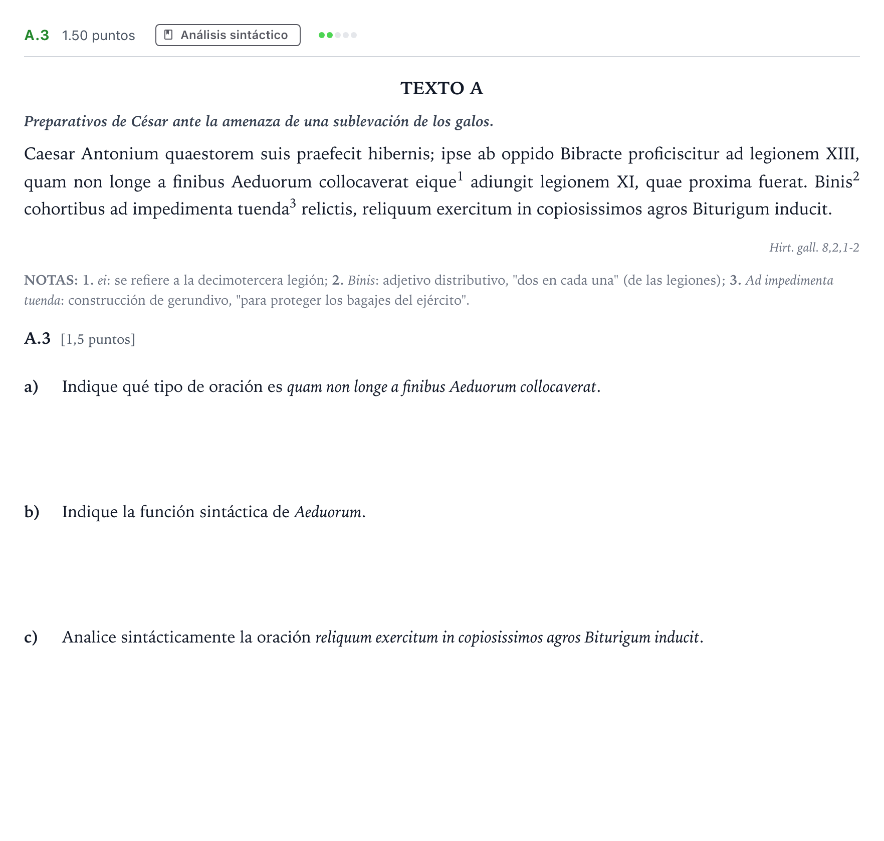 Enunciado: Ejercicio A.3 · Latín II PAU Madrid Modelo 2022