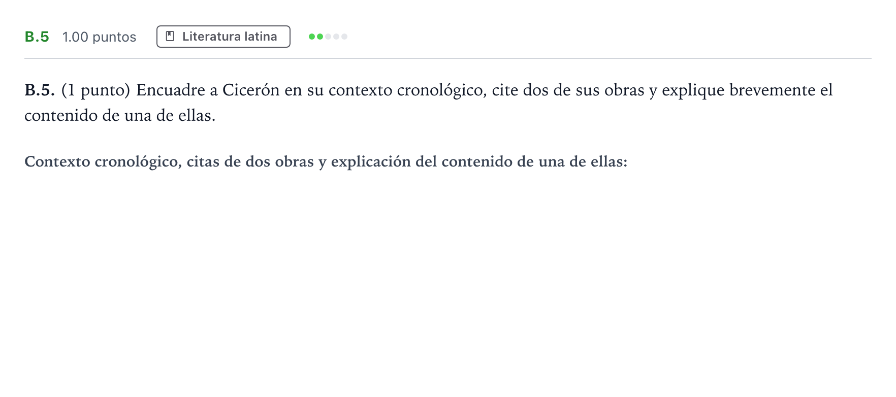 Enunciado: Ejercicio B.5 · Latín II PAU Madrid Modelo 2022