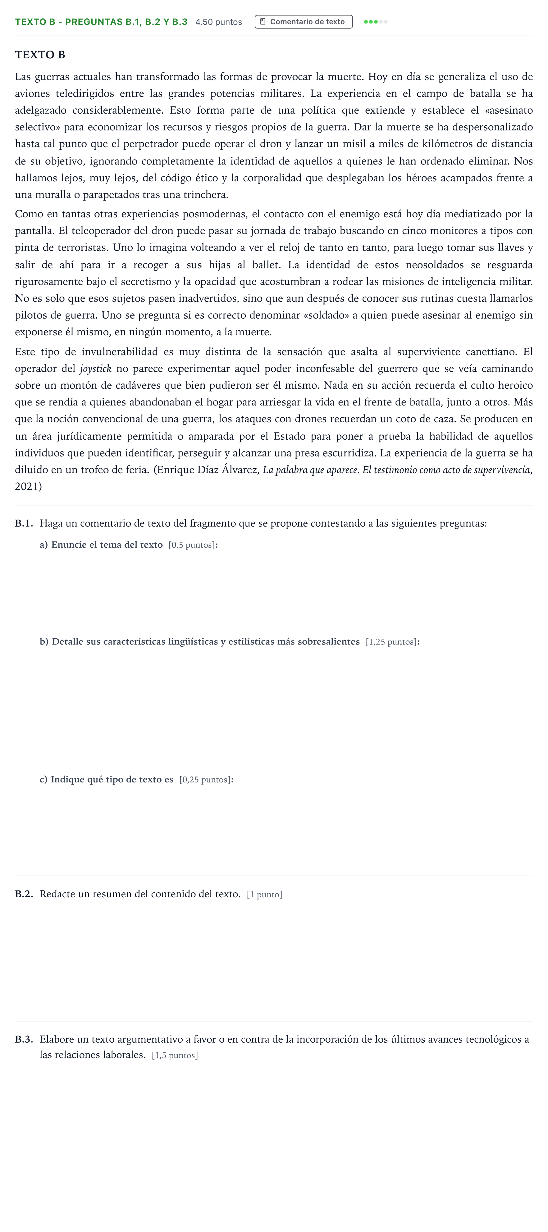 Enunciado: Ejercicio Texto B - Preguntas B.1, B.2 y B.3 · Lengua Castellana y Literatura II PAU Madrid Extraordinaria 2022