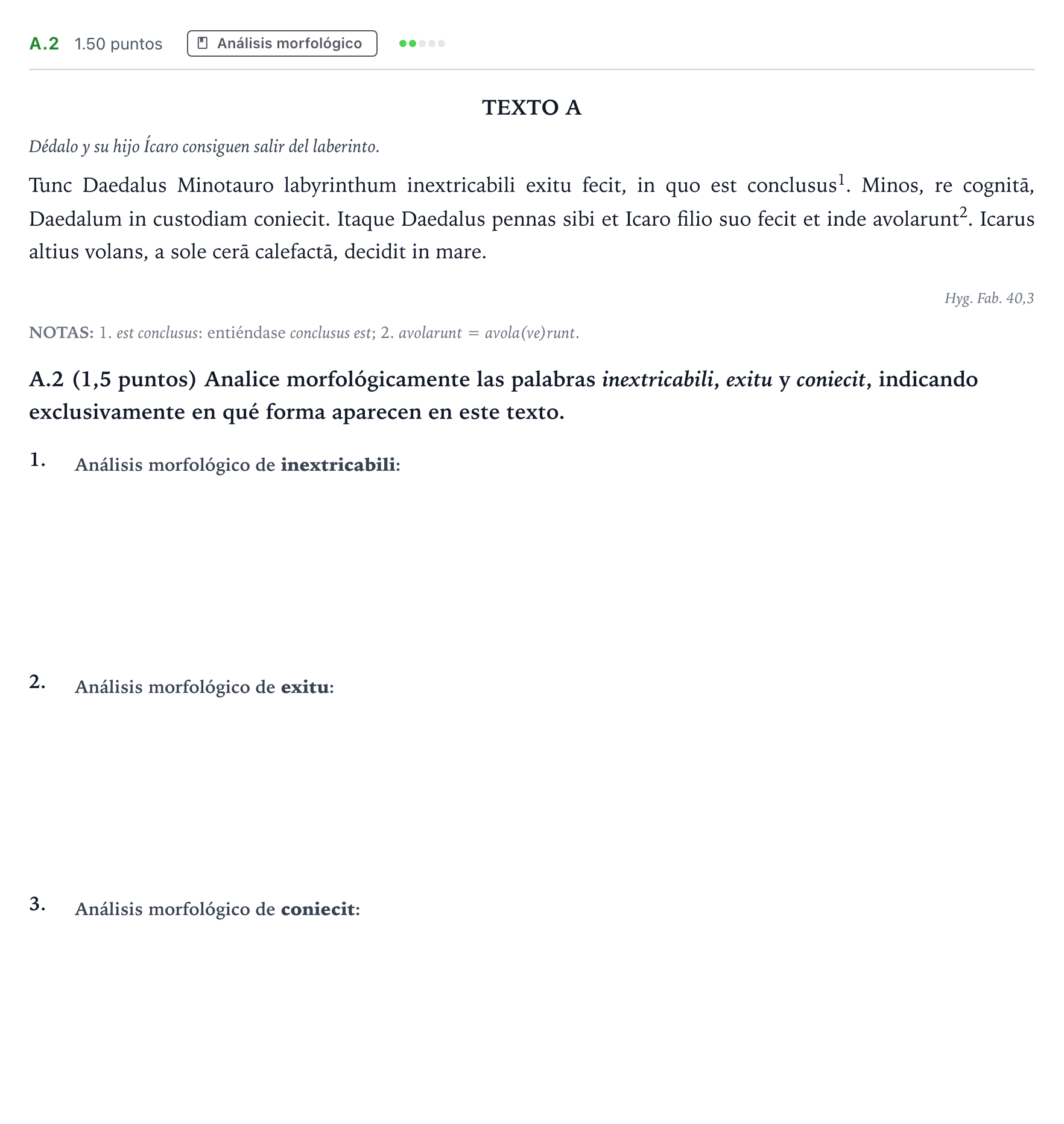 Enunciado: Ejercicio A.2 · Latín II PAU Madrid Ordinaria 2022