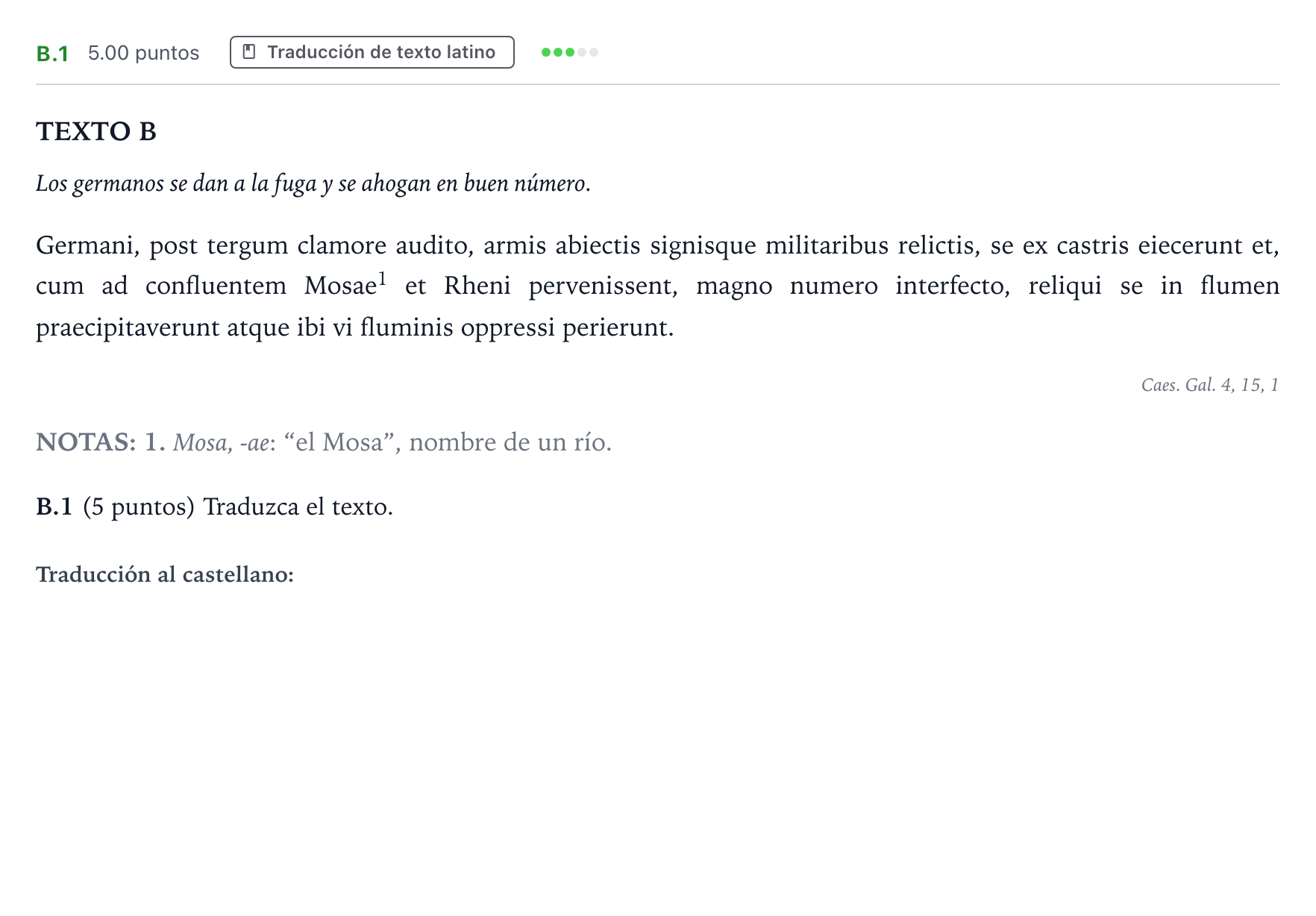 Enunciado: Ejercicio B.1 · Latín II PAU Madrid Ordinaria 2022