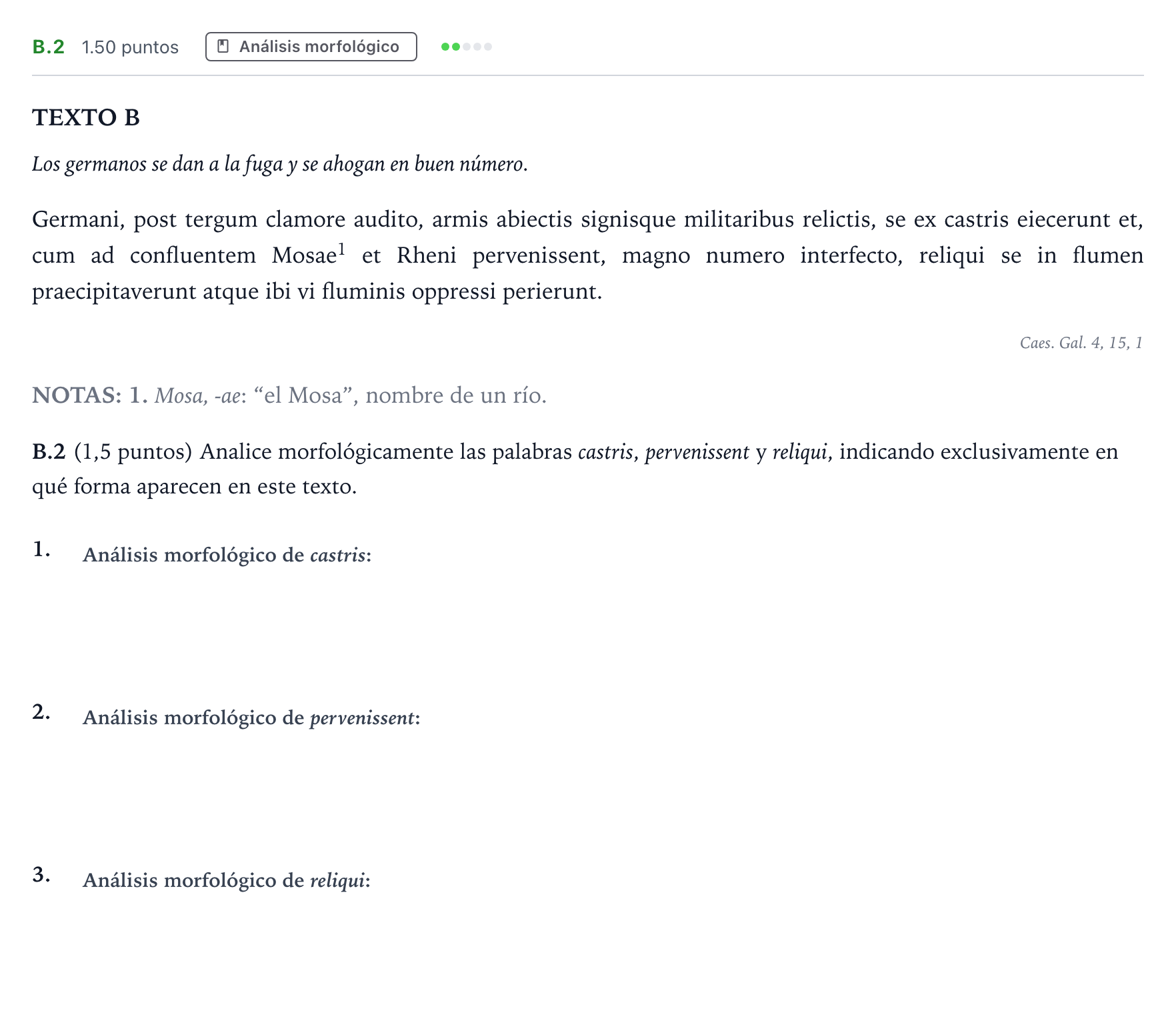 Enunciado: Ejercicio B.2 · Latín II PAU Madrid Ordinaria 2022