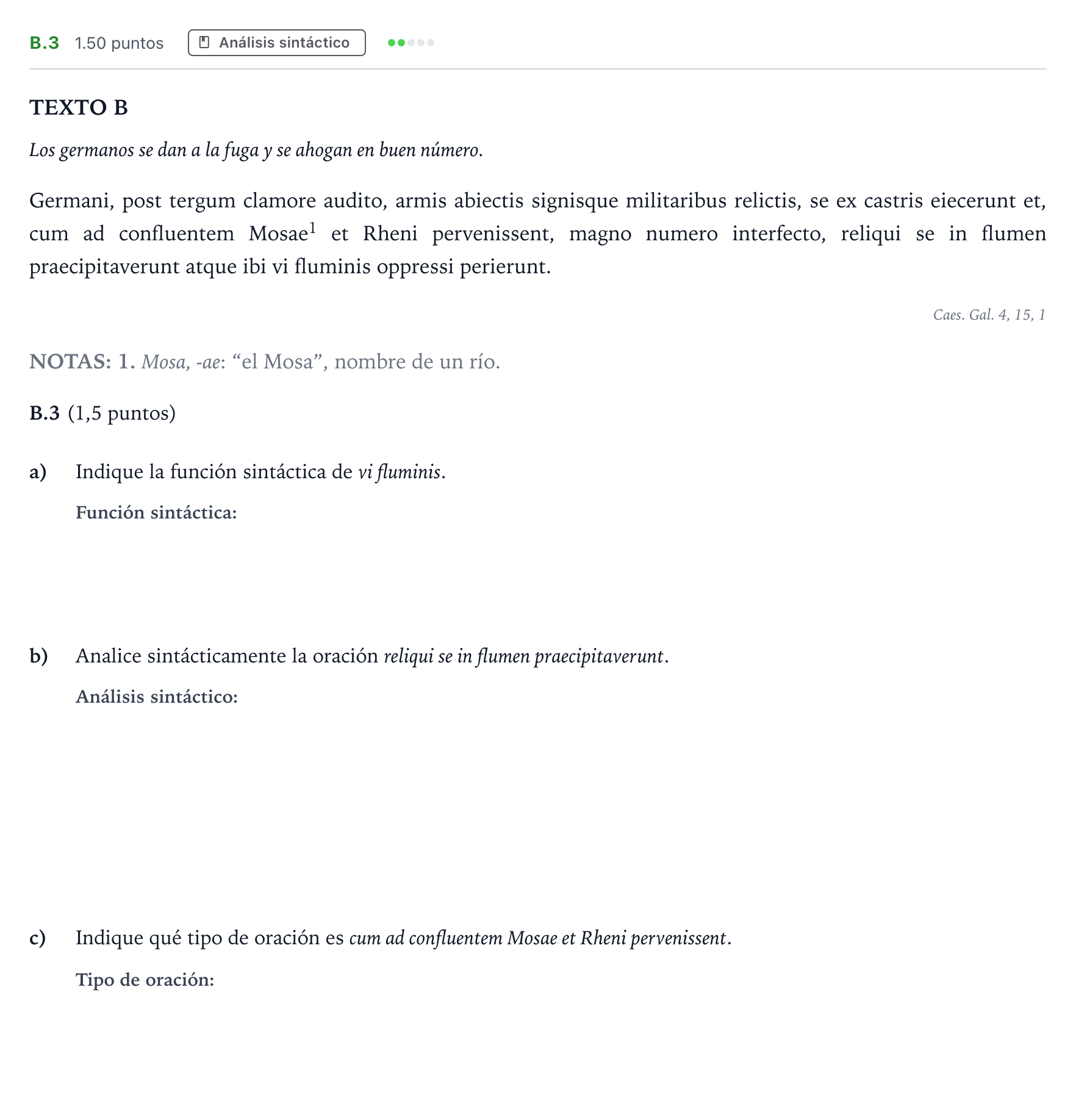 Enunciado: Ejercicio B.3 · Latín II PAU Madrid Ordinaria 2022