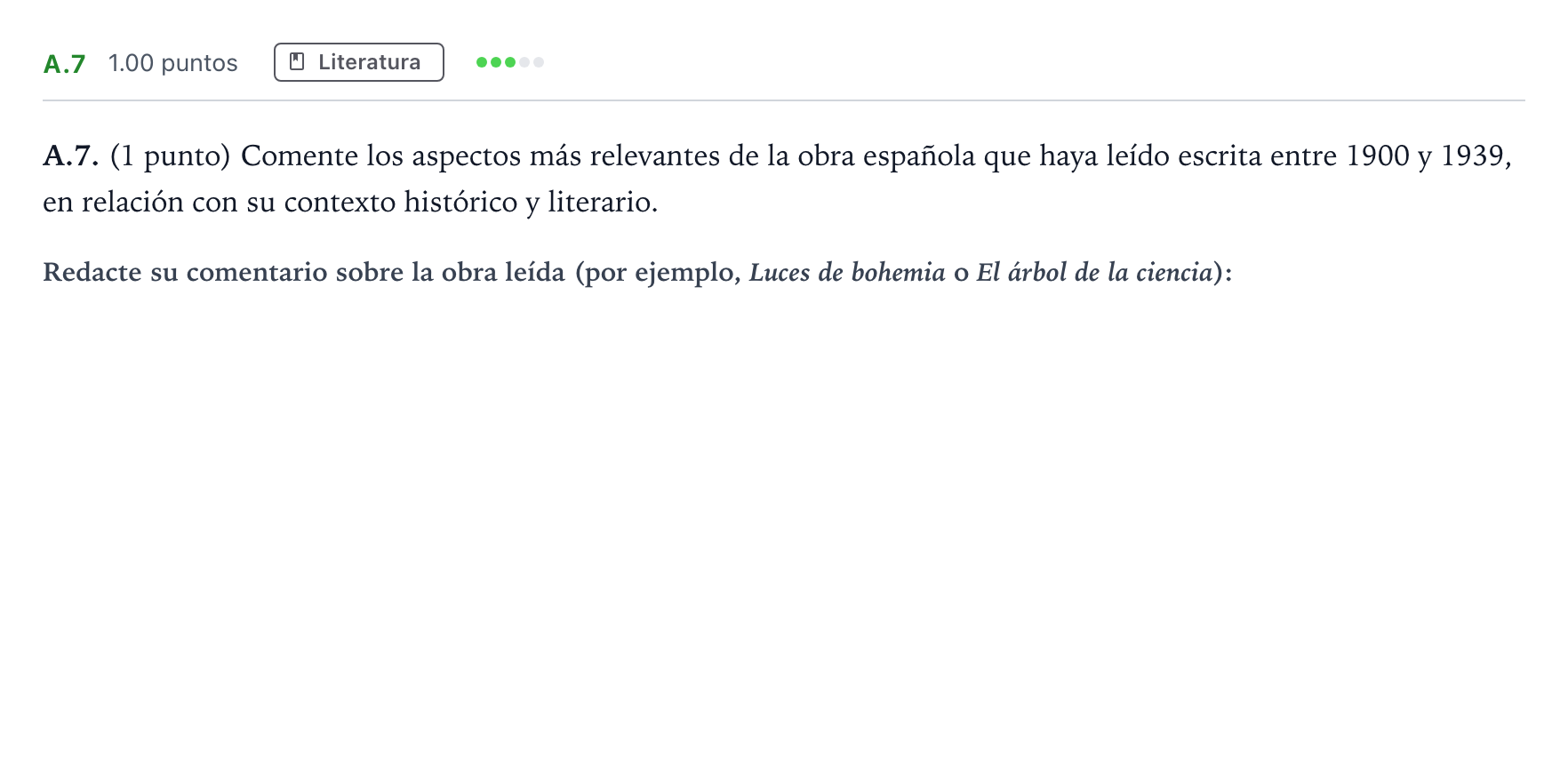 Enunciado: Ejercicio A.7 · Lengua Castellana y Literatura II PAU Madrid Extraordinaria Coincidencias 2022