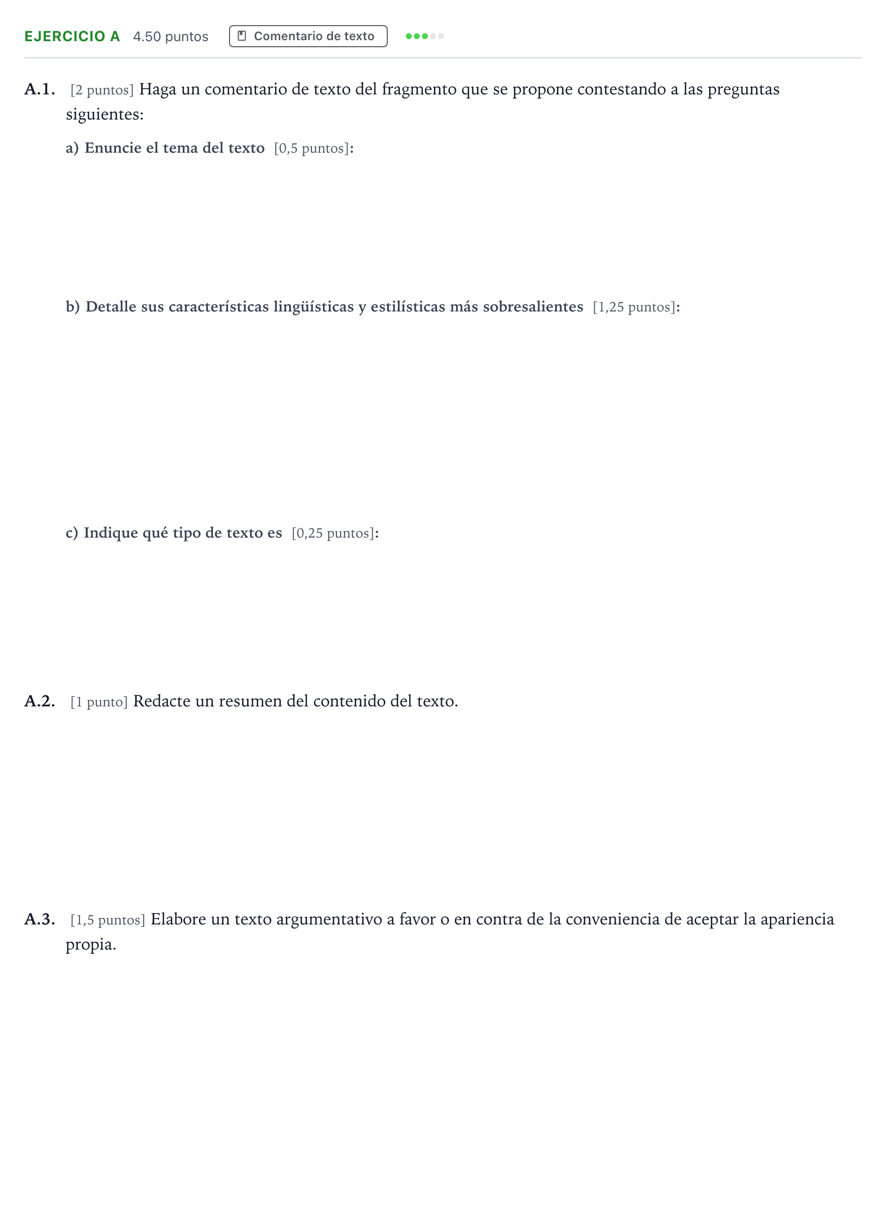 Enunciado: Ejercicio A · Lengua Castellana y Literatura II PAU Madrid Extraordinaria Coincidencias 2022