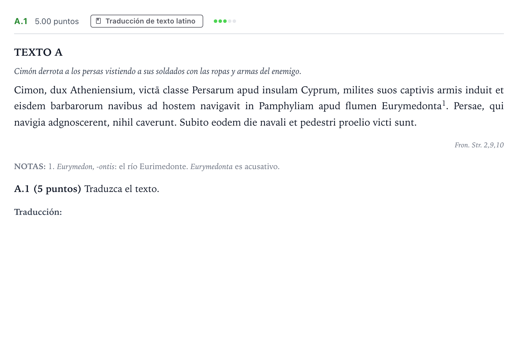 Enunciado: Ejercicio A.1 · Latín II PAU Madrid Ordinaria Coincidencias 2022