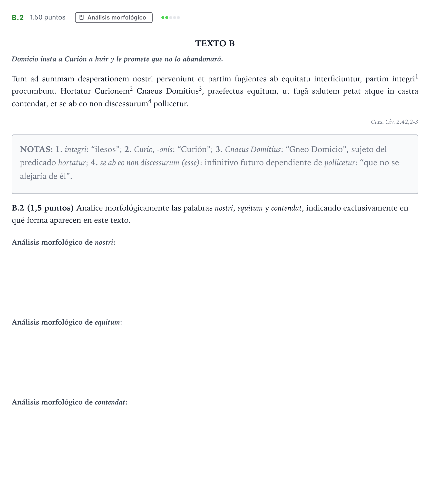 Enunciado: Ejercicio B.2 · Latín II PAU Madrid Ordinaria Coincidencias 2022
