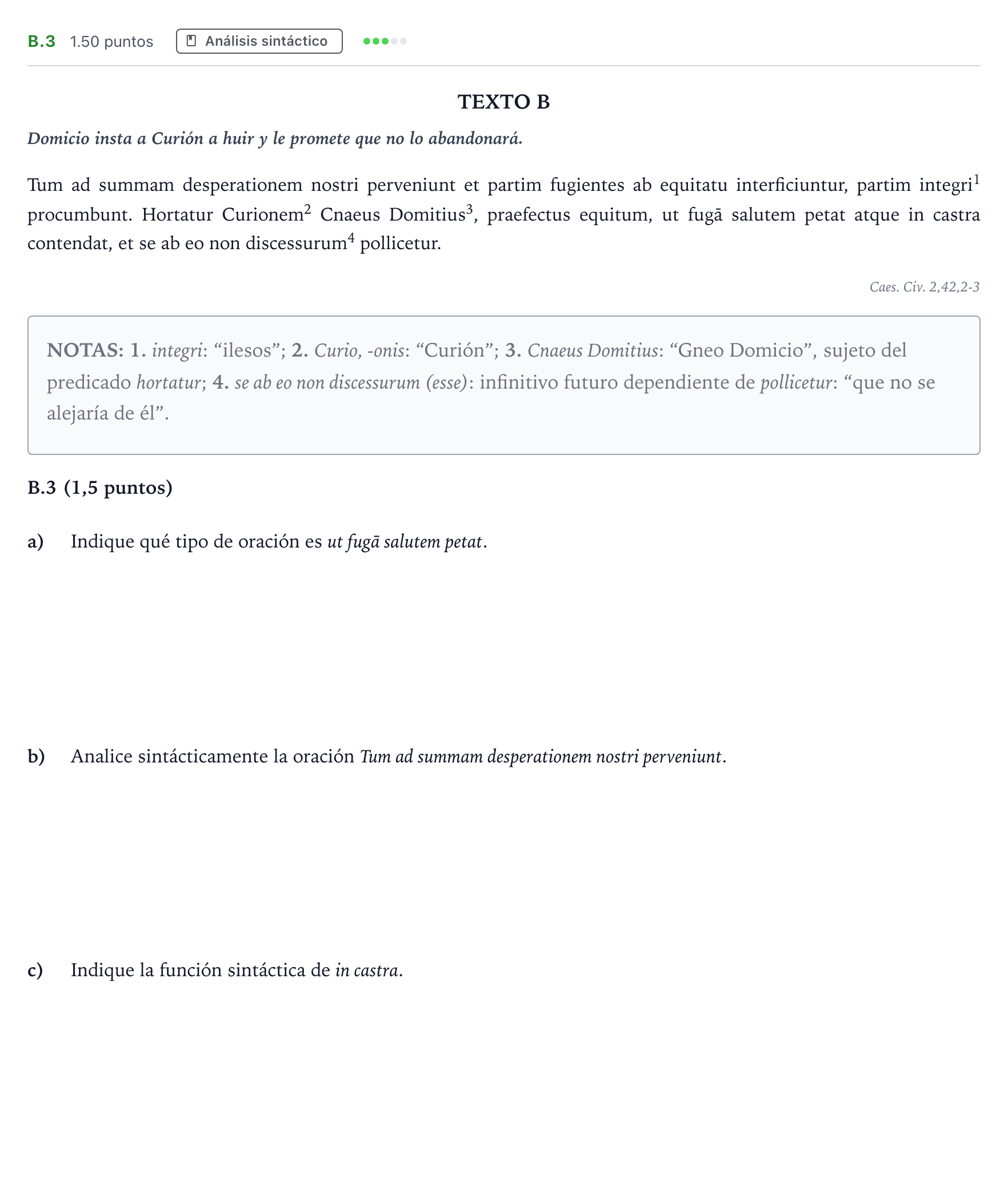 Enunciado: Ejercicio B.3 · Latín II PAU Madrid Ordinaria Coincidencias 2022