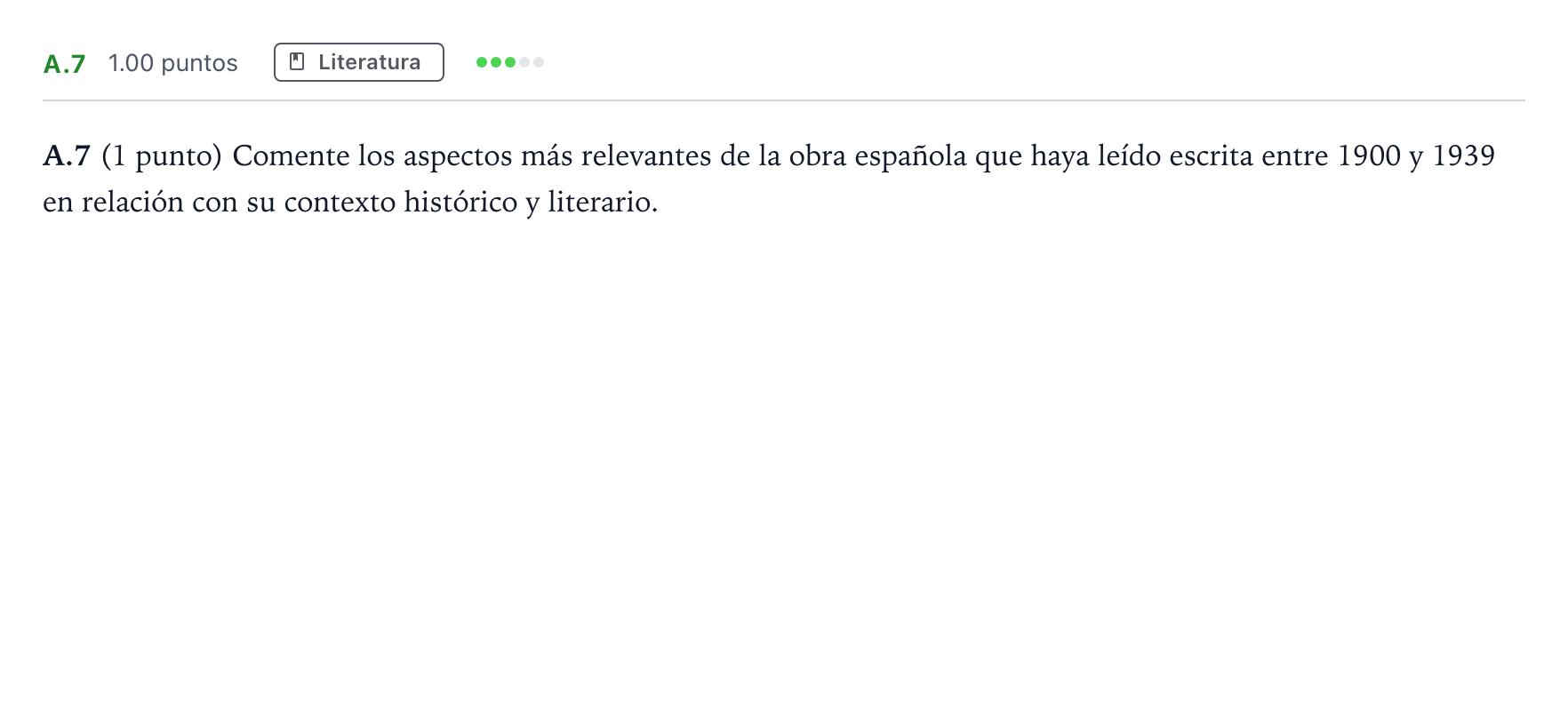 Enunciado: Ejercicio A.7 · Lengua Castellana y Literatura II PAU Madrid Modelo 2022