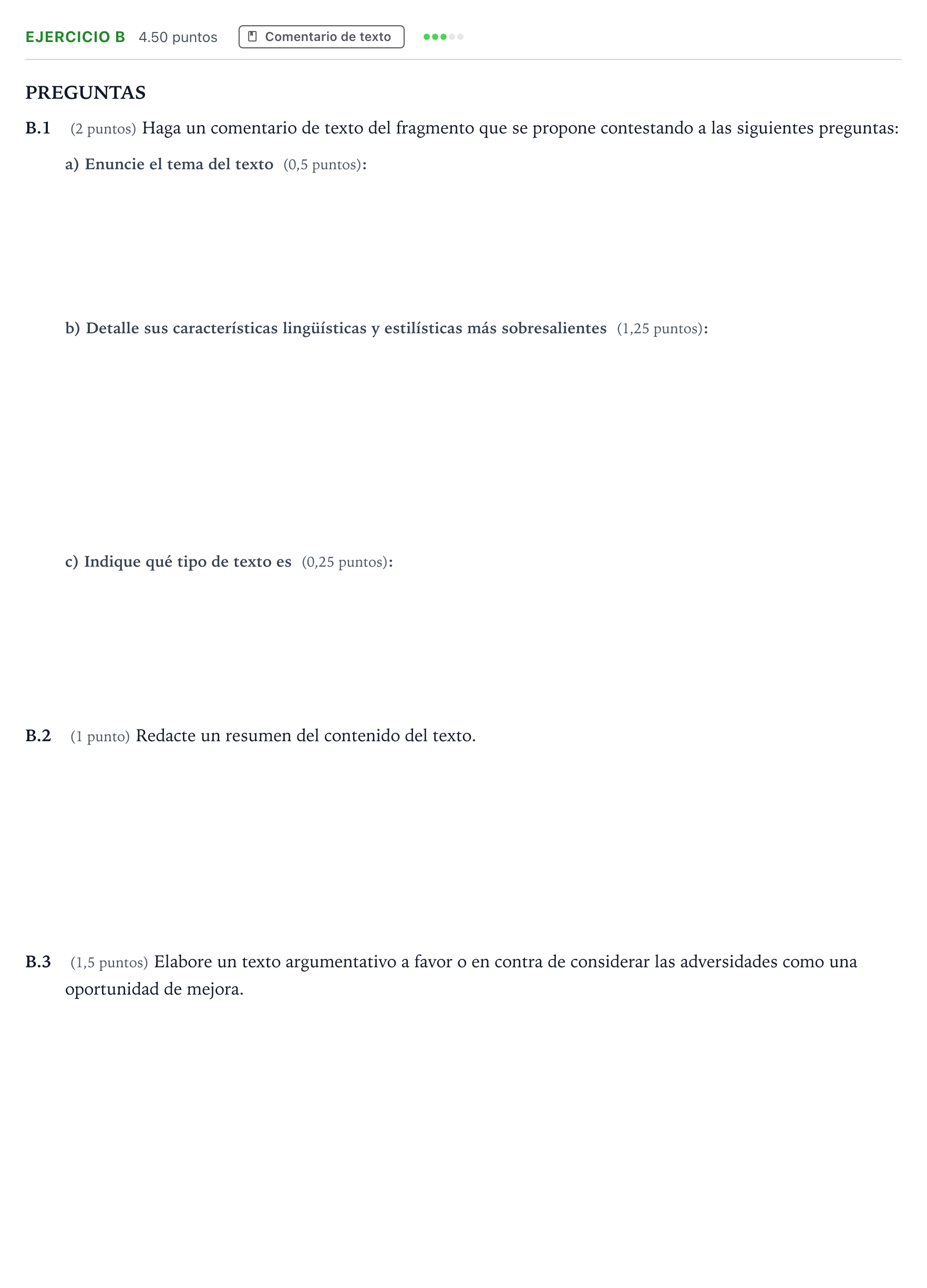 Enunciado: Ejercicio B · Lengua Castellana y Literatura II PAU Madrid Modelo 2022