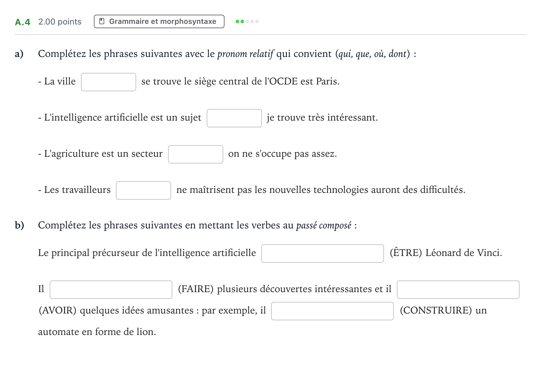 Enunciado: Ejercicio A.4 · Francés PAU Madrid Extraordinaria Coincidencias 2022