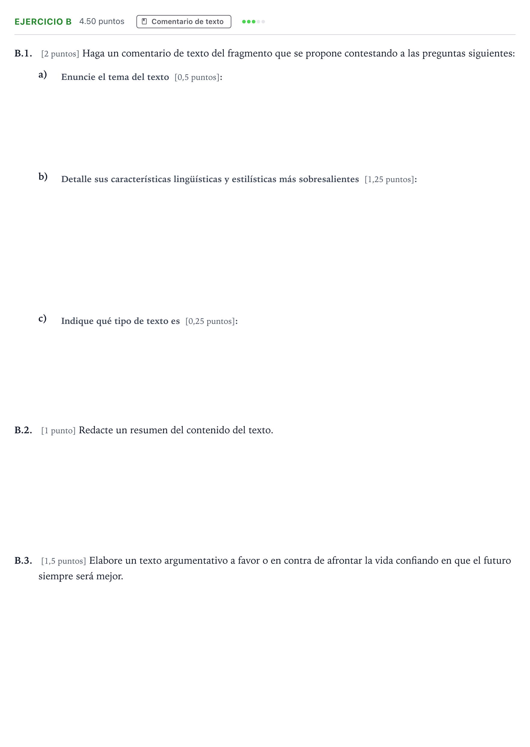 Enunciado: Ejercicio B · Lengua Castellana y Literatura II PAU Madrid Ordinaria Martes 2022