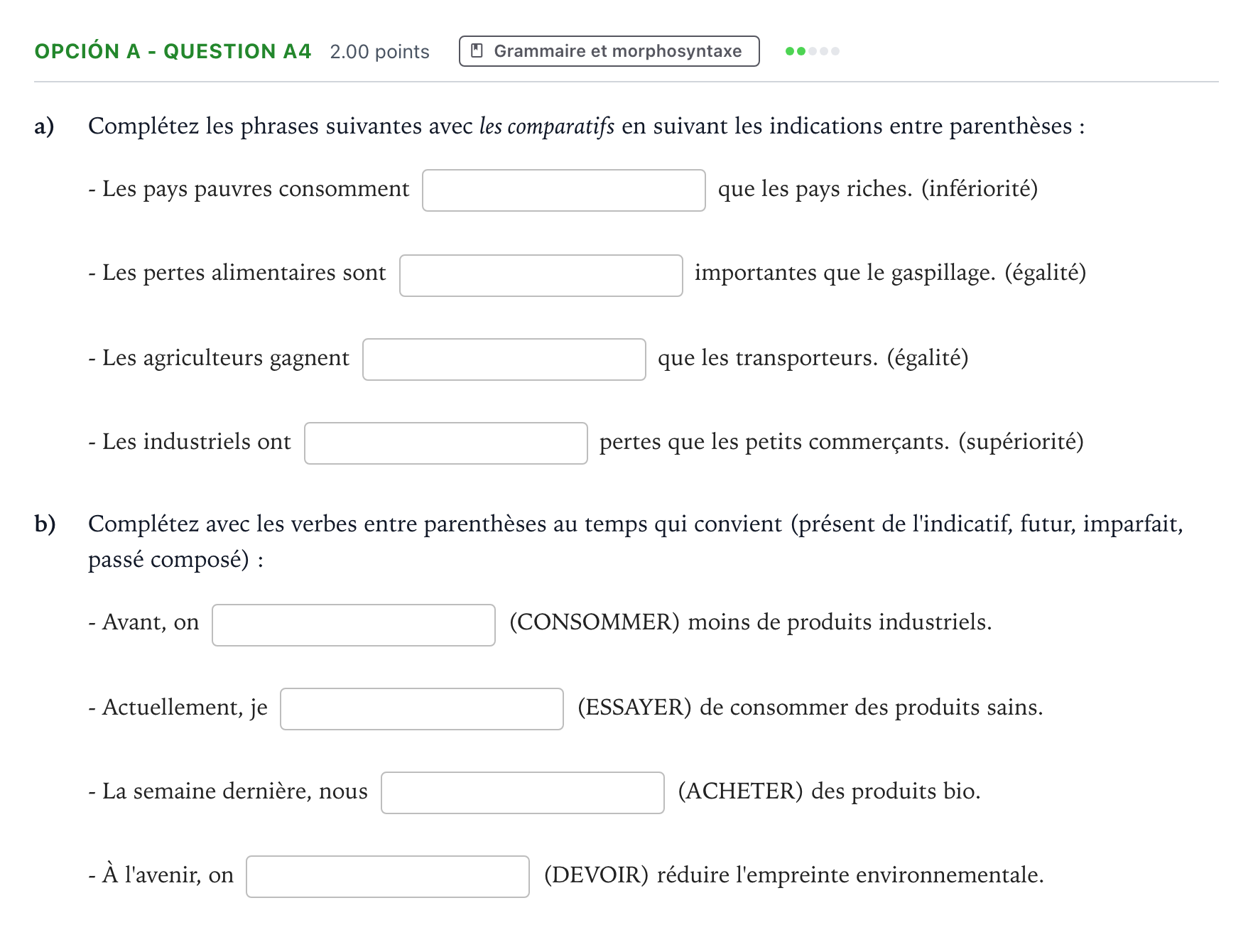 Enunciado: Opción A - Question A4 · Francés PAU Madrid Modelo 2022