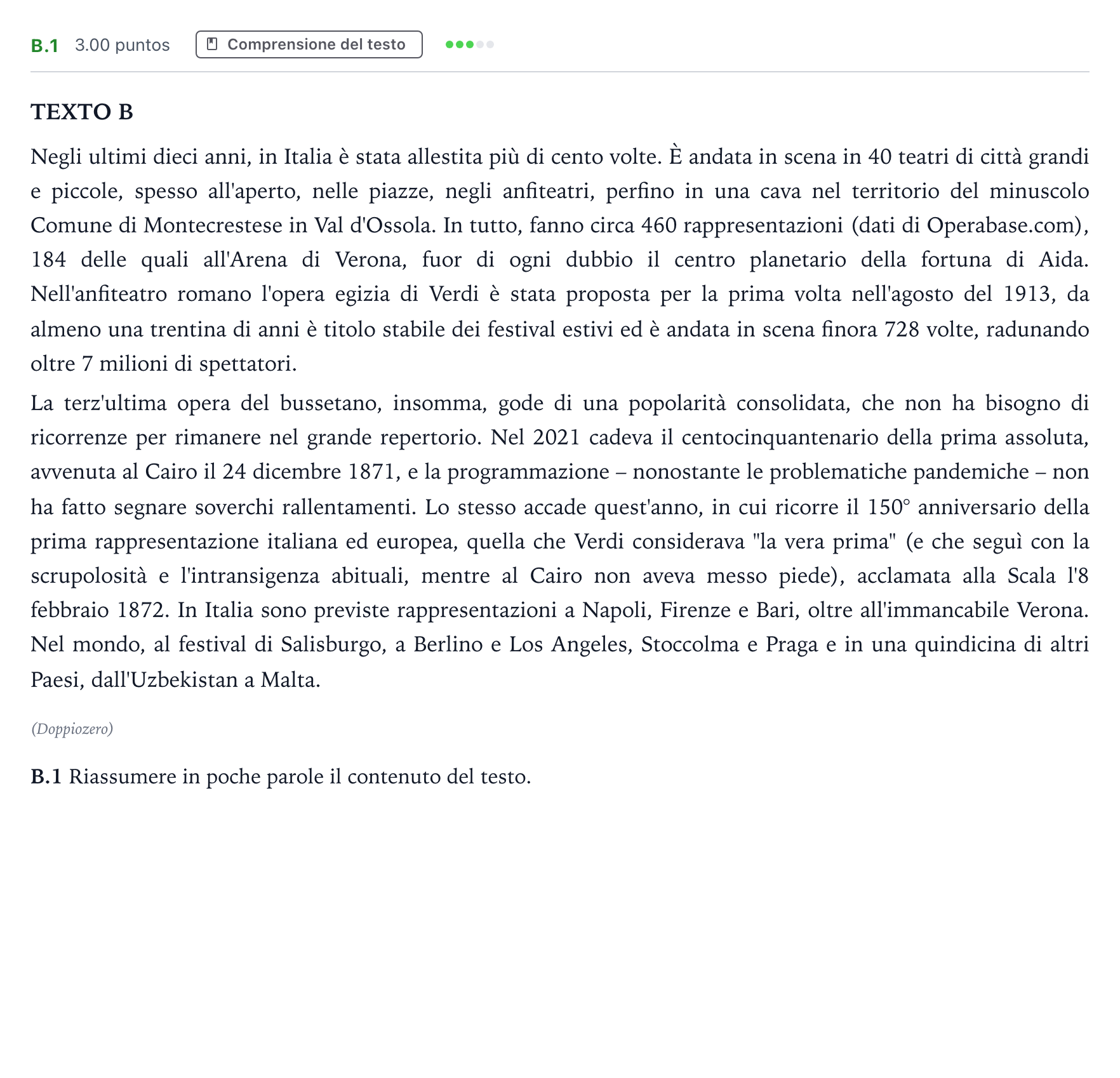Enunciado: Ejercicio B.1 · Italiano PAU Madrid Extraordinaria 2022