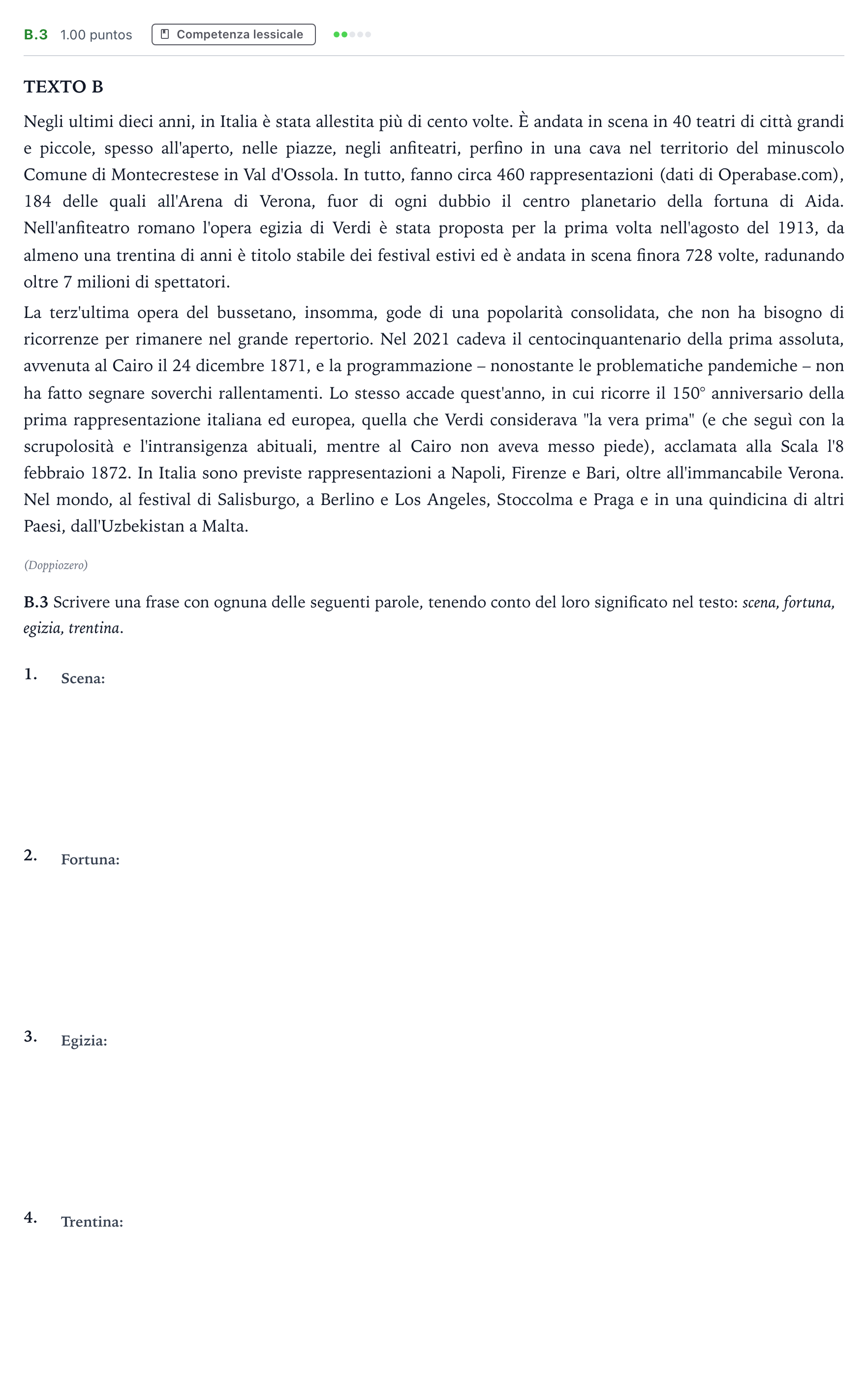 Enunciado: Ejercicio B.3 · Italiano PAU Madrid Extraordinaria 2022