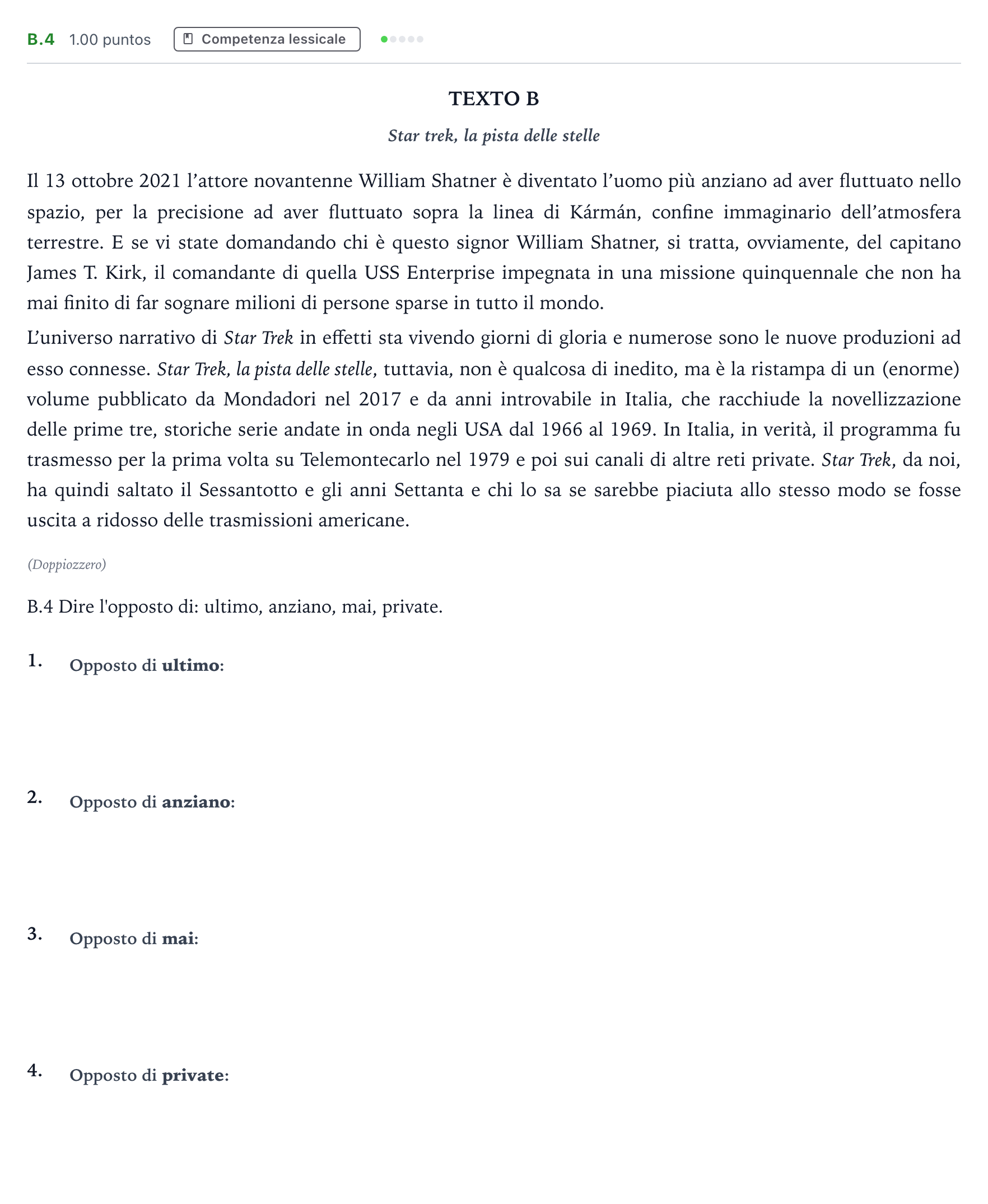 Enunciado: Ejercicio B.4 · Italiano PAU Madrid Extraordinaria Coincidencias 2022