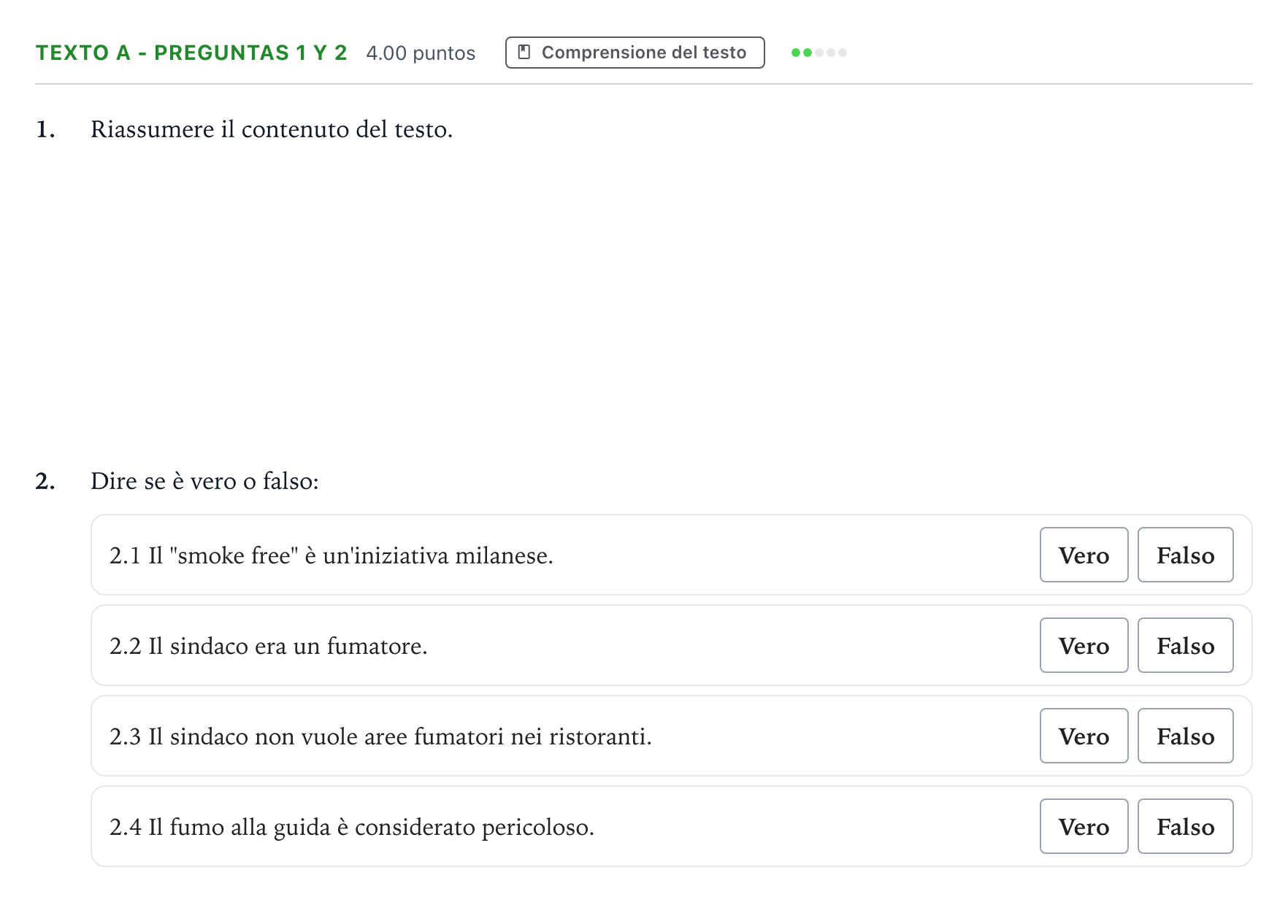 Enunciado: Ejercicio Texto A - Preguntas 1 y 2 · Italiano PAU Madrid Modelo 2022