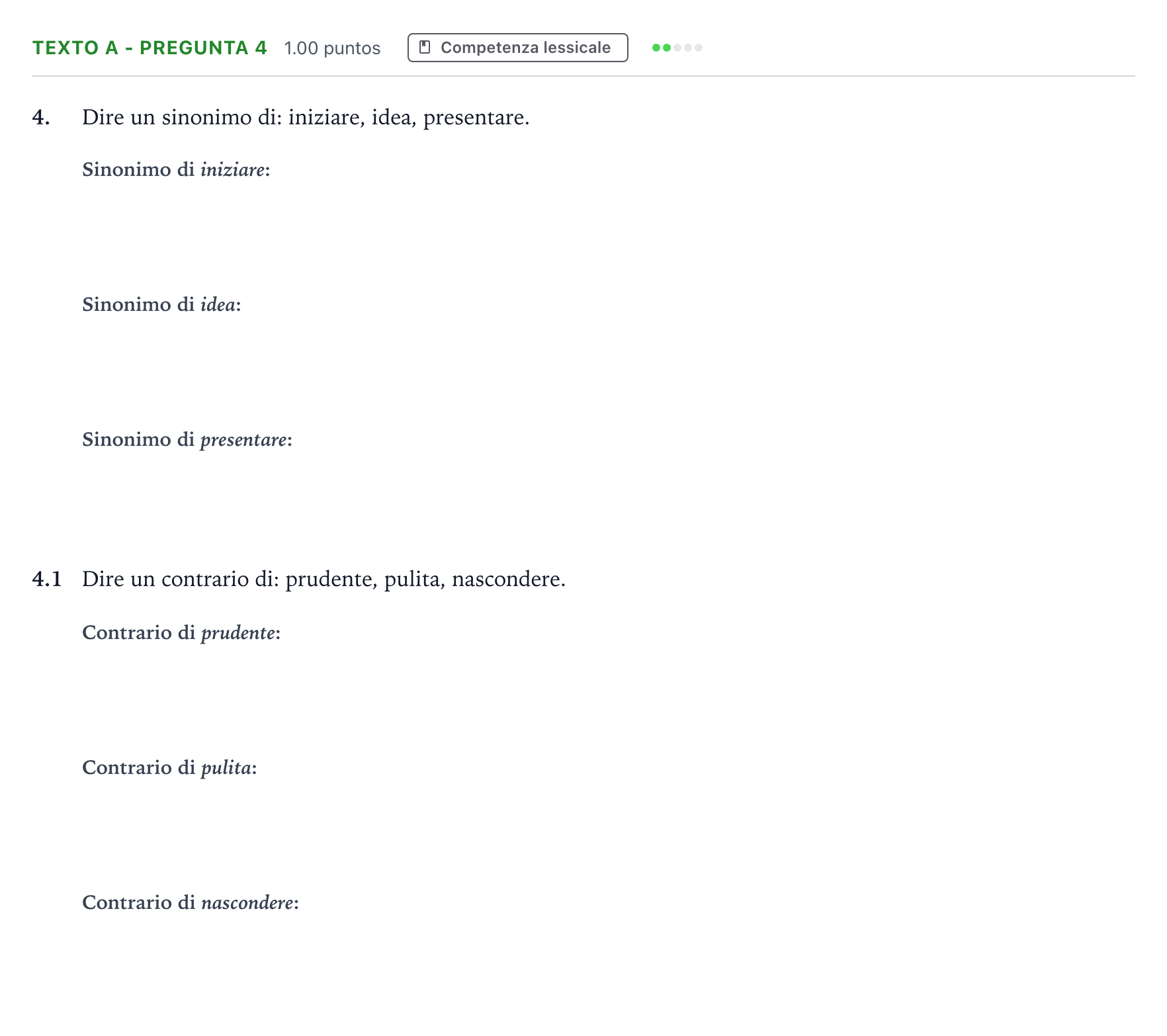 Enunciado: Ejercicio Texto A - Pregunta 4 · Italiano PAU Madrid Modelo 2022