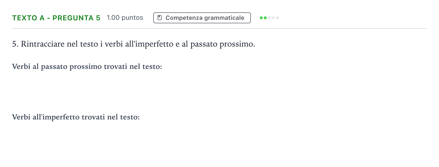 Enunciado: Ejercicio Texto A - Pregunta 5 · Italiano PAU Madrid Modelo 2022