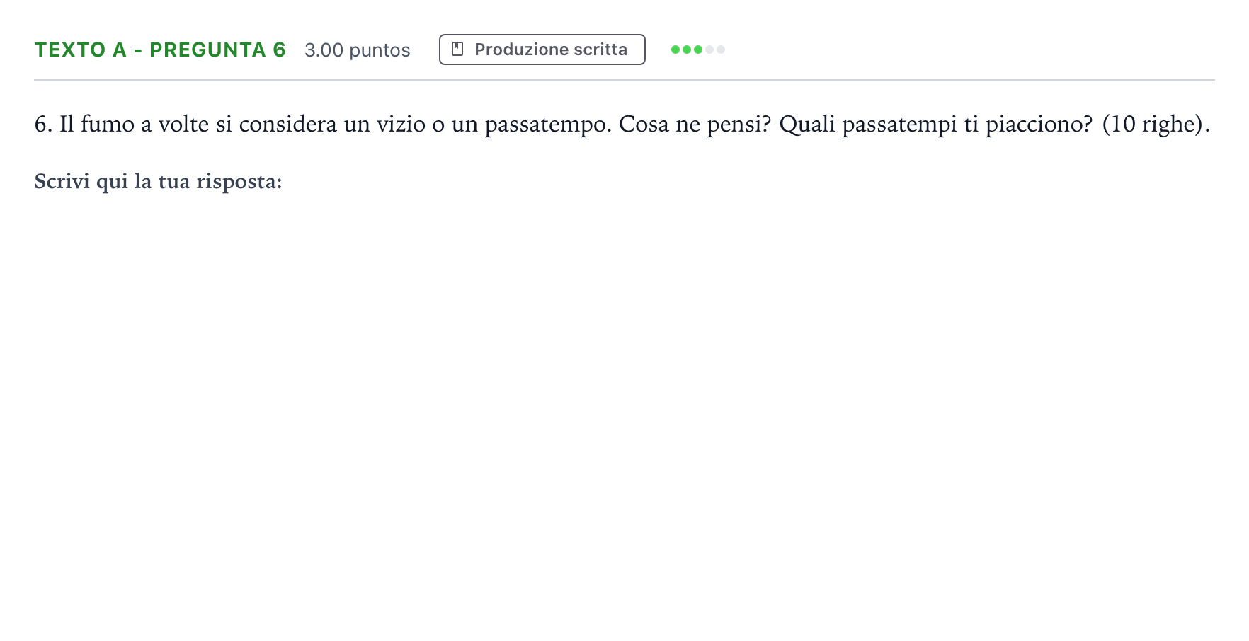 Enunciado: Ejercicio Texto A - Pregunta 6 · Italiano PAU Madrid Modelo 2022