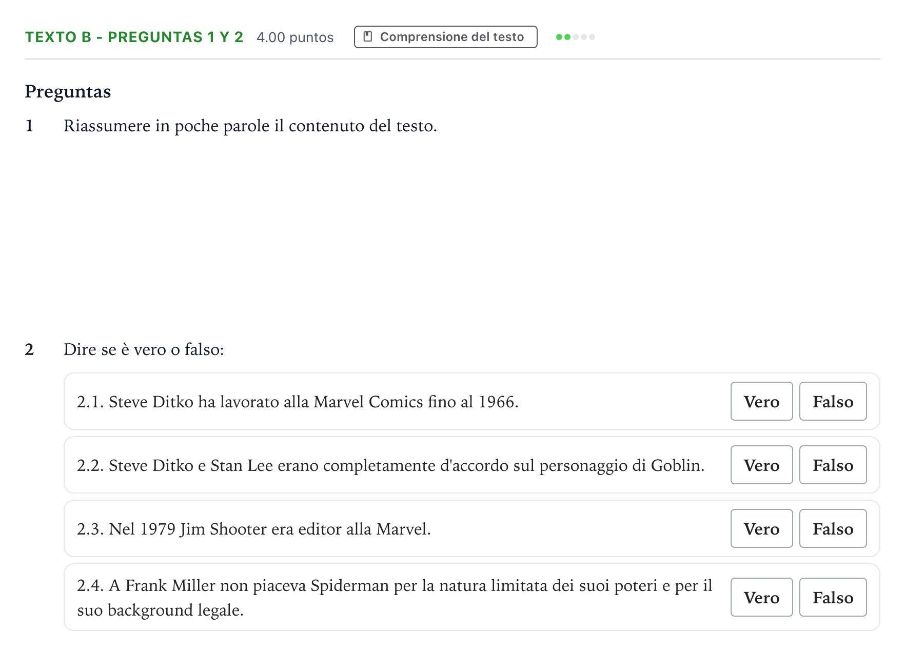 Enunciado: Ejercicio Texto B - Preguntas 1 y 2 · Italiano PAU Madrid Modelo 2022