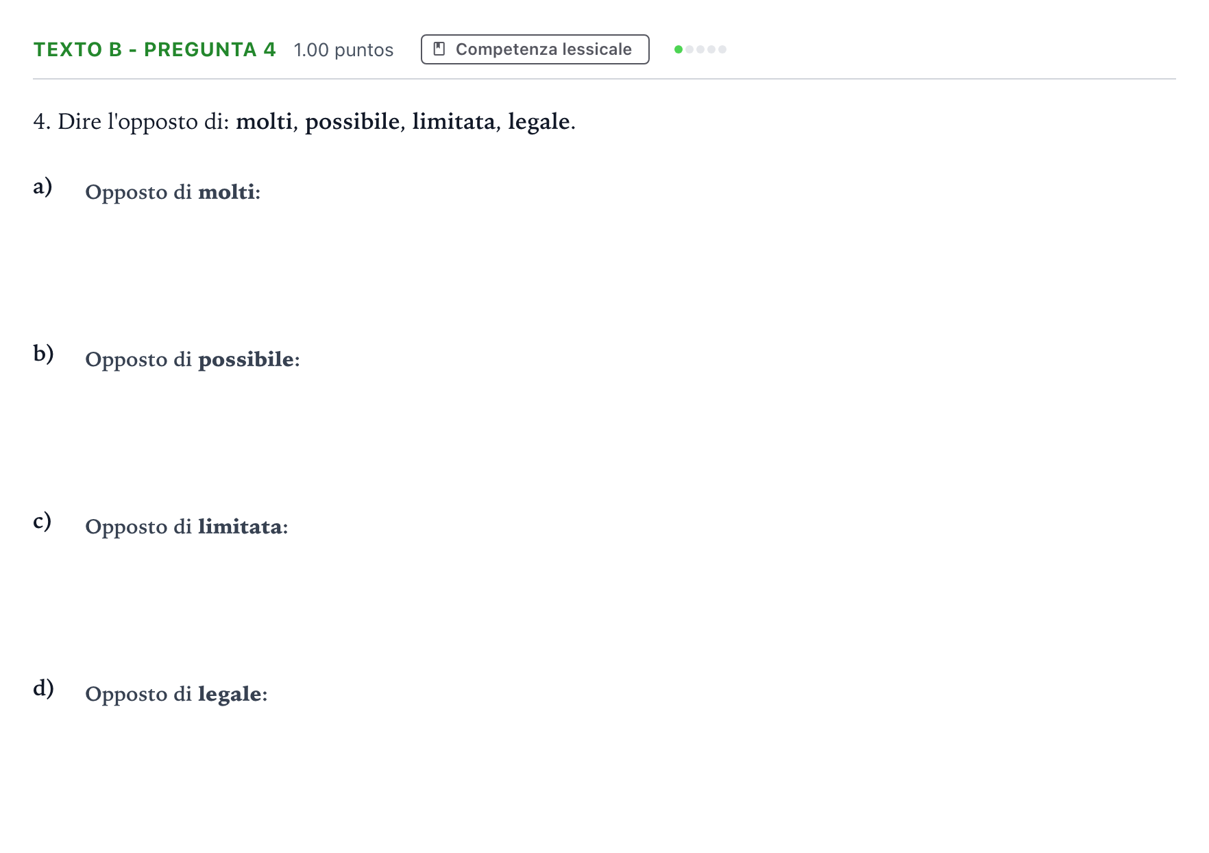 Enunciado: Ejercicio Texto B - Pregunta 4 · Italiano PAU Madrid Modelo 2022