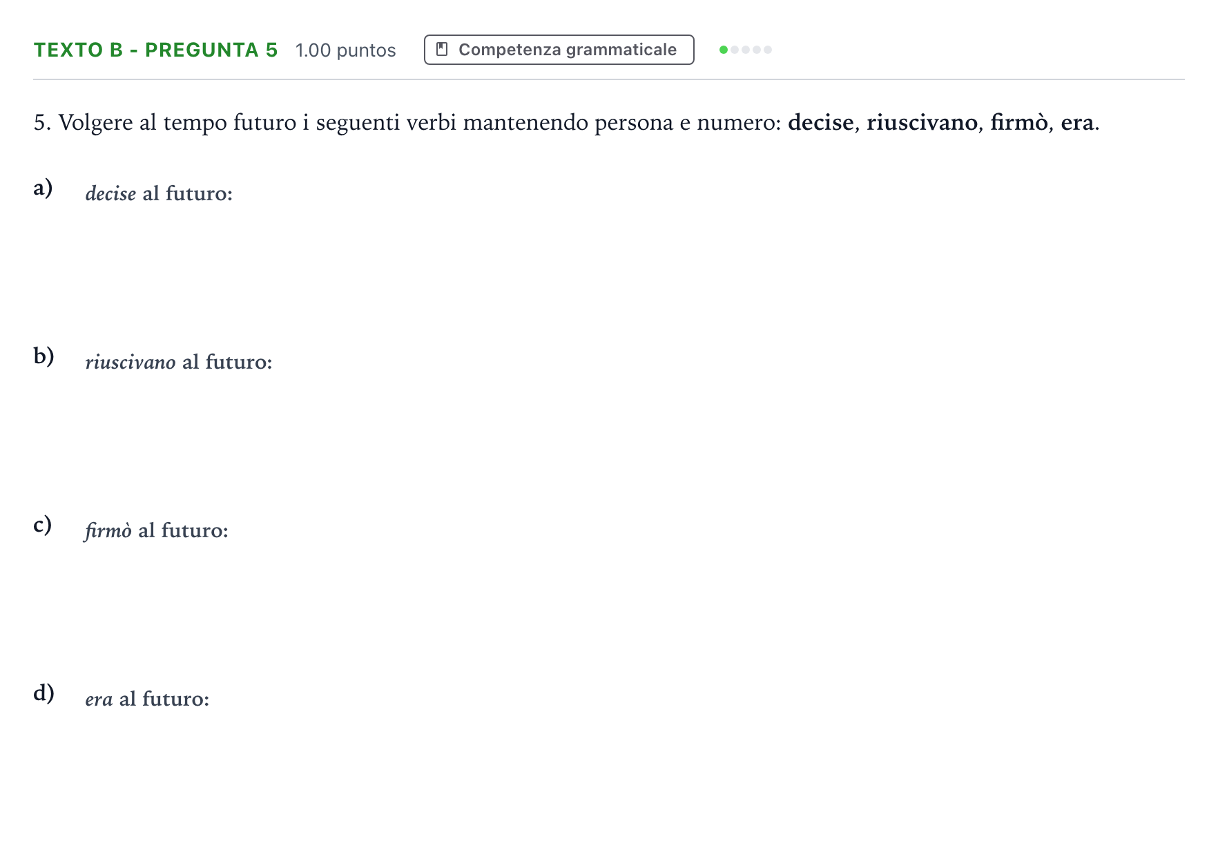 Enunciado: Ejercicio Texto B - Pregunta 5 · Italiano PAU Madrid Modelo 2022