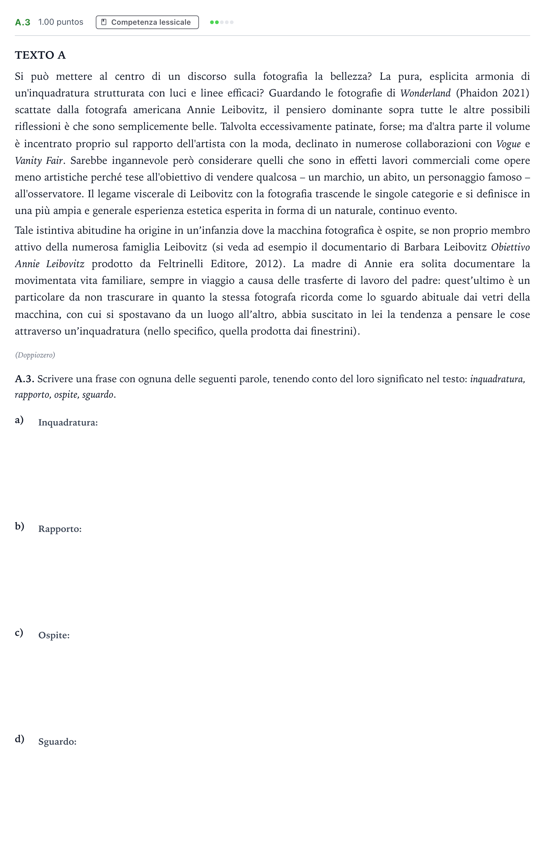 Enunciado: Ejercicio A.3 · Italiano PAU Madrid Ordinaria (2ª lengua) 2022