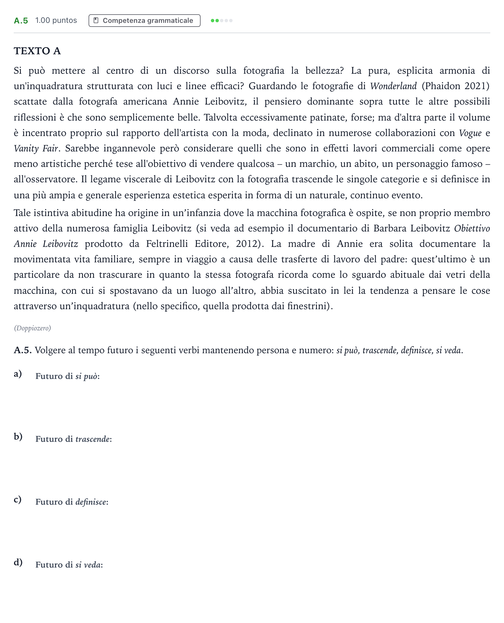 Enunciado: Ejercicio A.5 · Italiano PAU Madrid Ordinaria (2ª lengua) 2022
