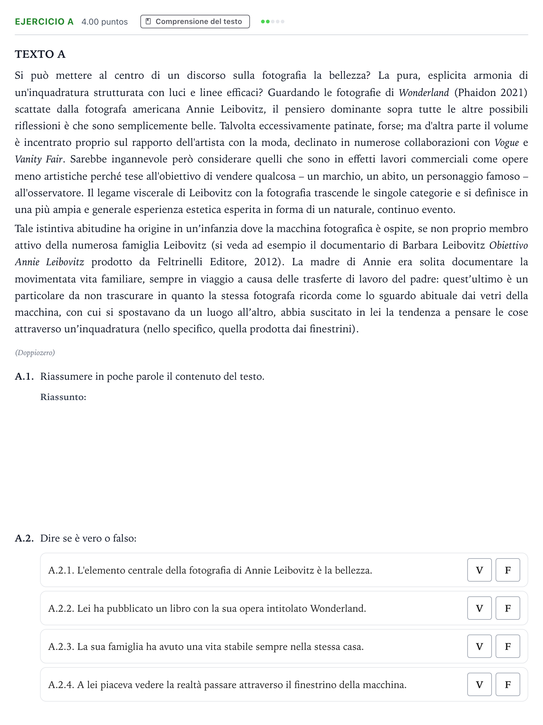 Enunciado: Ejercicio A · Italiano PAU Madrid Ordinaria (2ª lengua) 2022