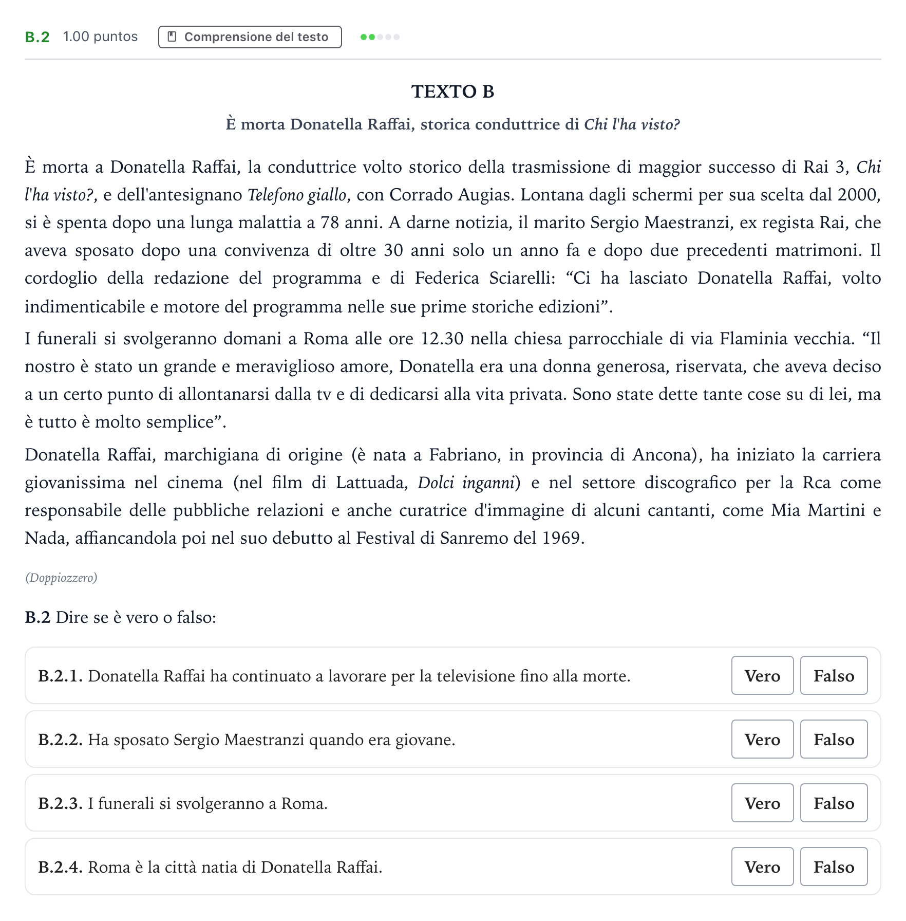 Enunciado: Ejercicio B.2 · Italiano PAU Madrid Ordinaria (2ª lengua) Coincidencias 2022