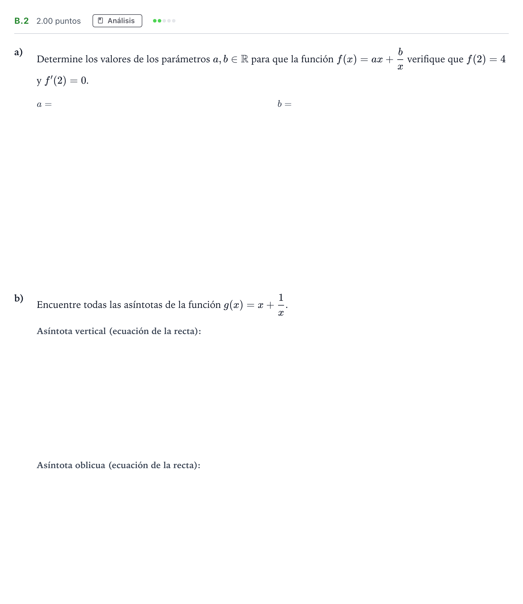 Enunciado: Ejercicio B.2 · Matemáticas aplicadas a las Ciencias Sociales II PAU Madrid Extraordinaria 2022
