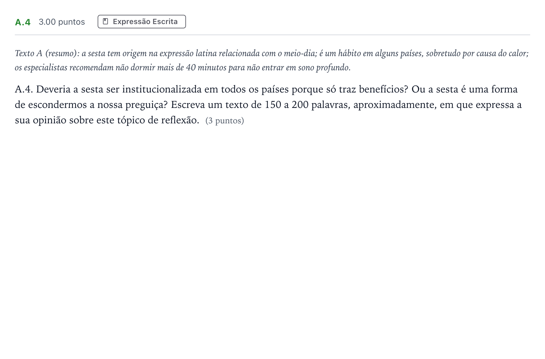 Enunciado: Ejercicio A.4 · Portugués PAU Madrid Ordinaria (2ª lengua) 2022