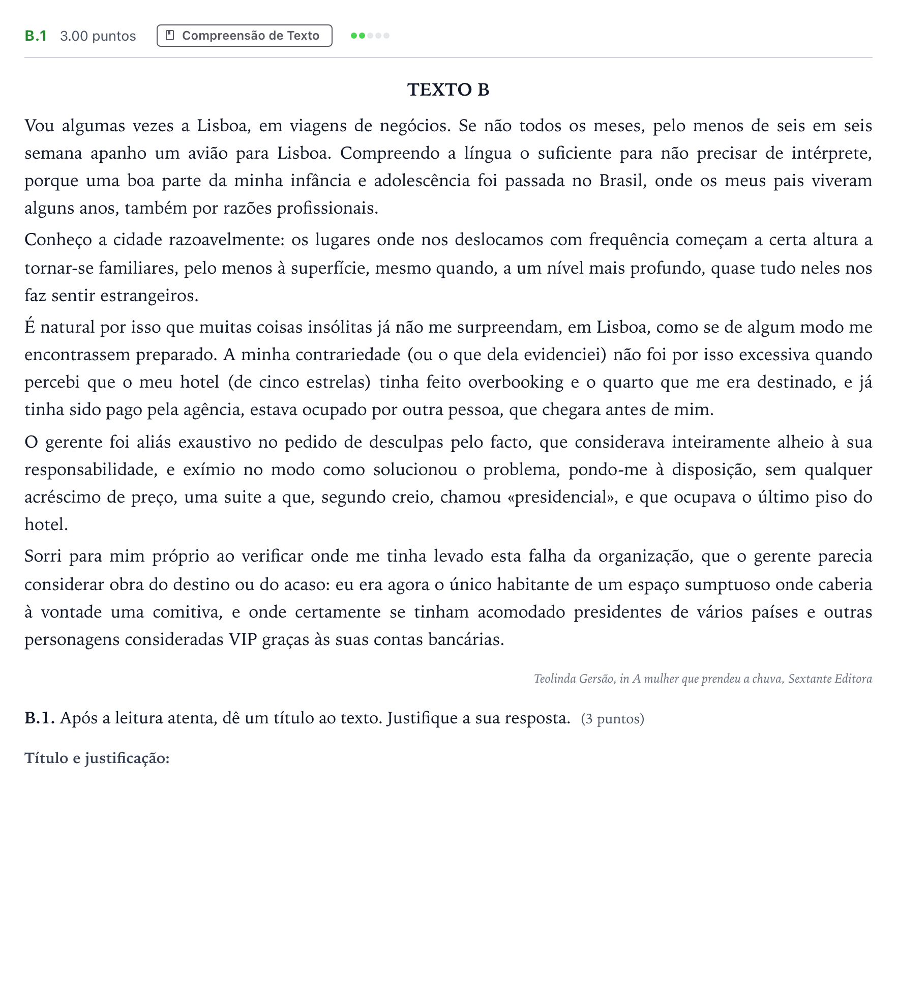 Enunciado: Ejercicio B.1 · Portugués PAU Madrid Ordinaria (2ª lengua) 2022