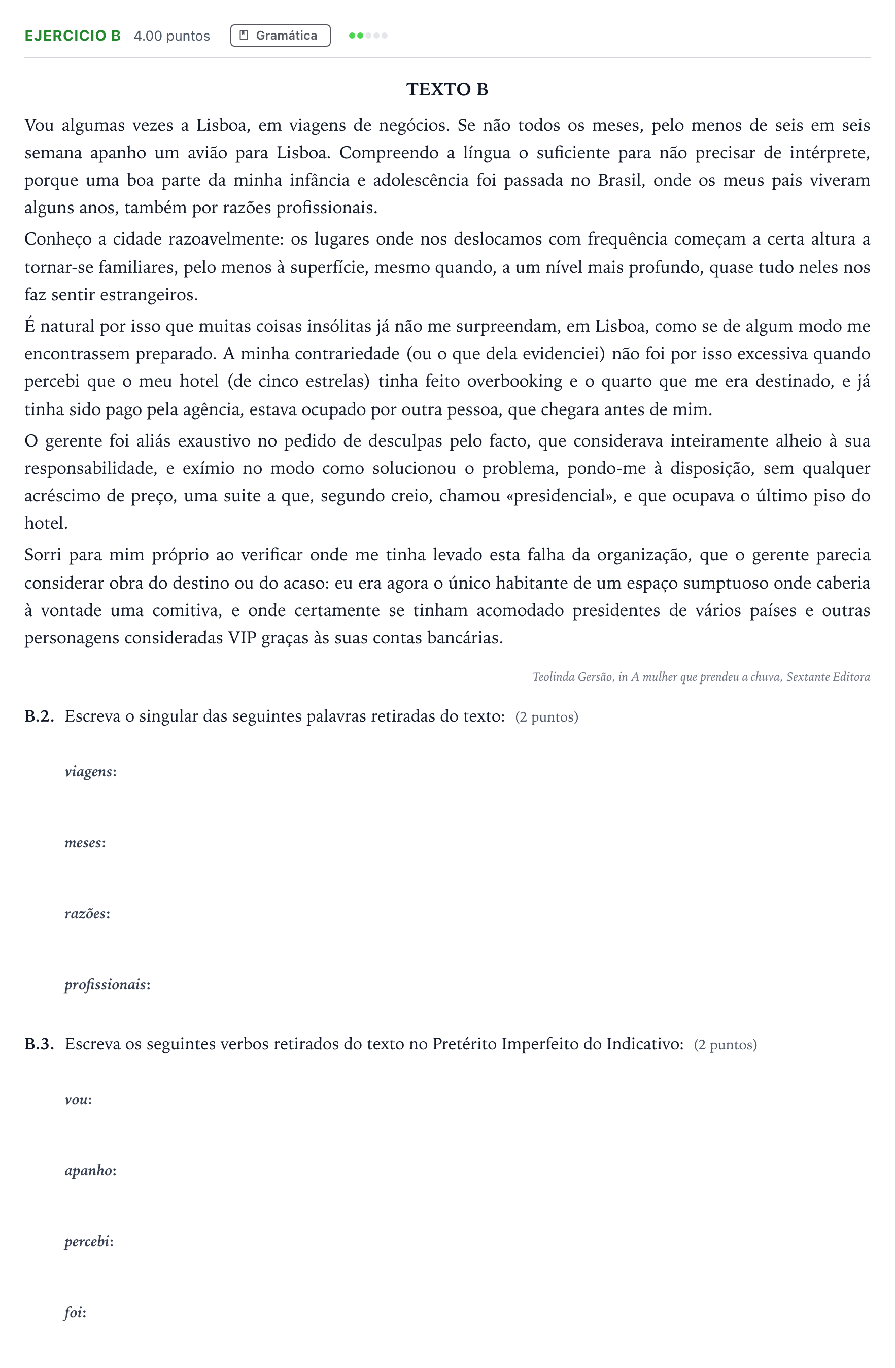 Enunciado: Ejercicio B · Portugués PAU Madrid Ordinaria (2ª lengua) 2022