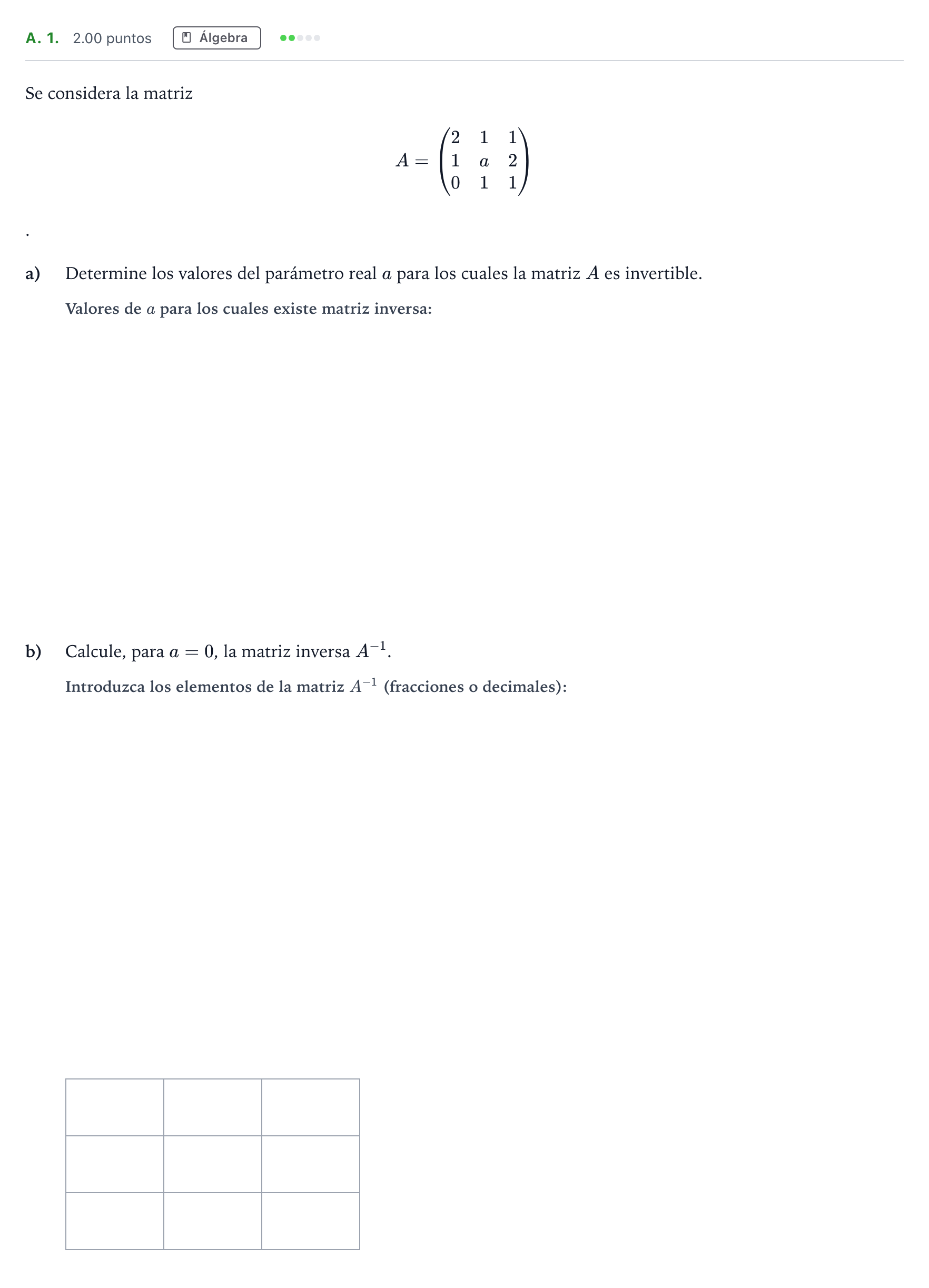 Enunciado: Ejercicio A. 1. · Matemáticas aplicadas a las Ciencias Sociales II PAU Madrid Modelo 2022