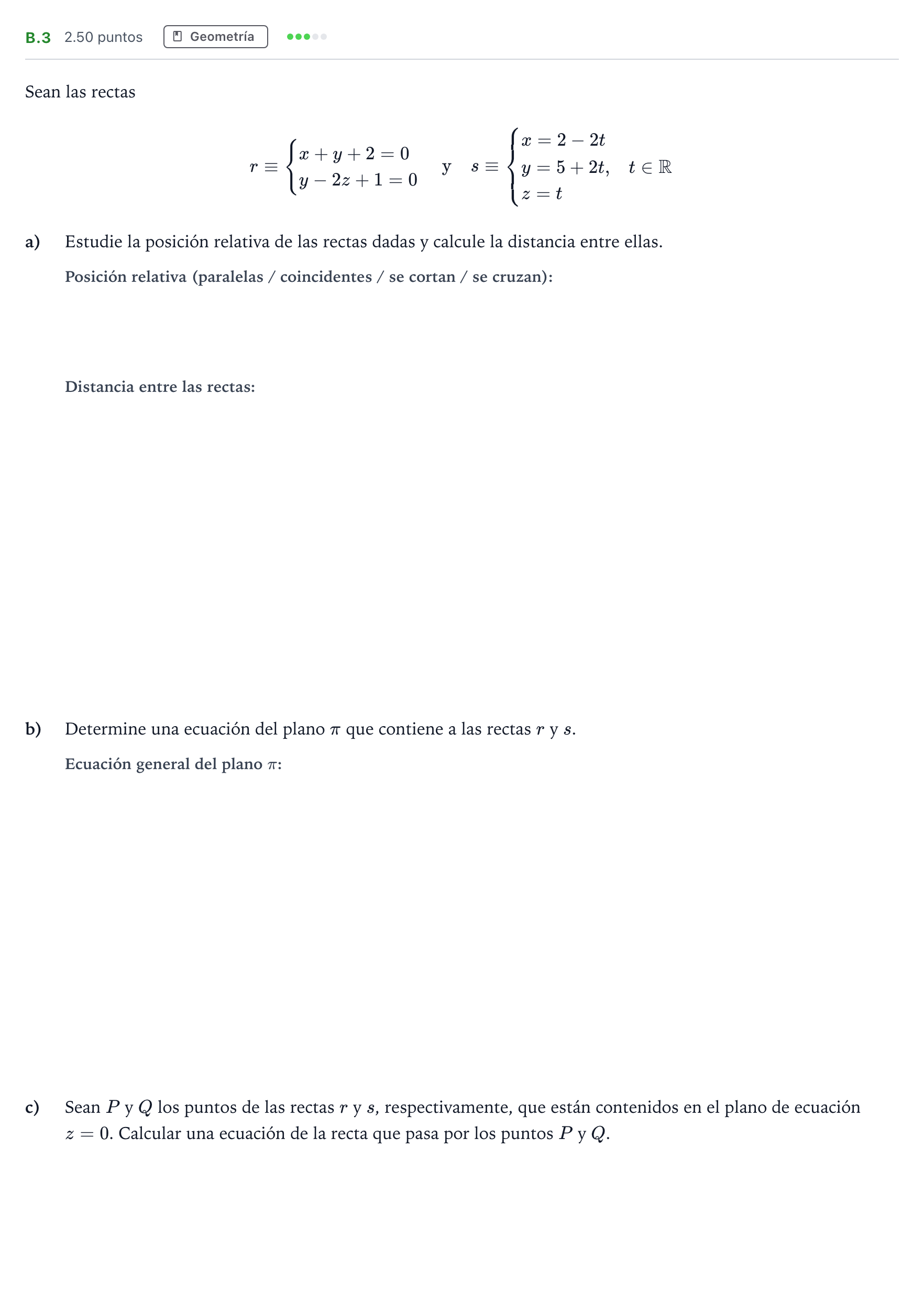 Enunciado: Ejercicio B.3 · Matemáticas II PAU Madrid Extraordinaria 2022