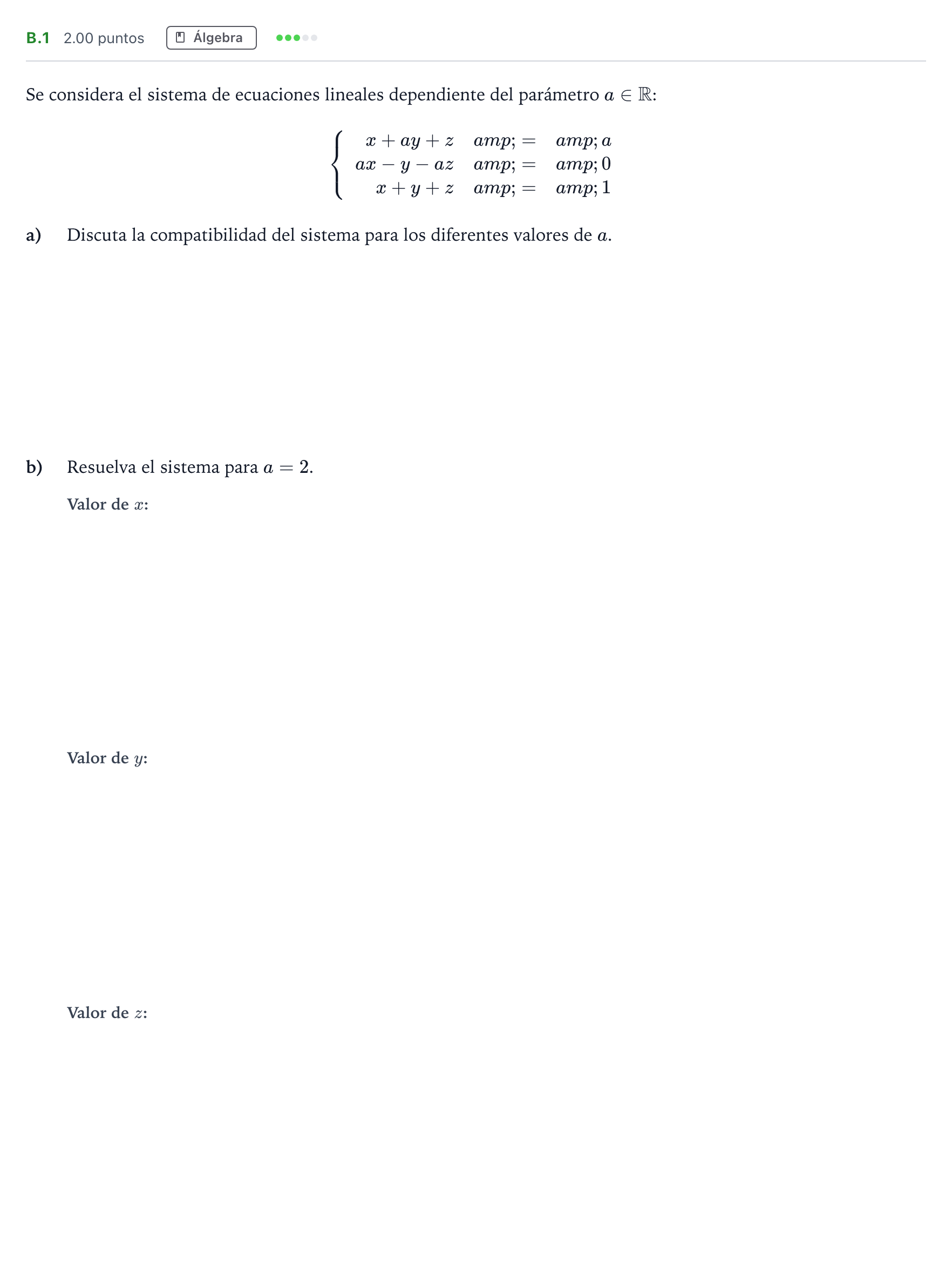 Enunciado: Ejercicio B.1 · Matemáticas aplicadas a las Ciencias Sociales II PAU Madrid Ordinaria 2022