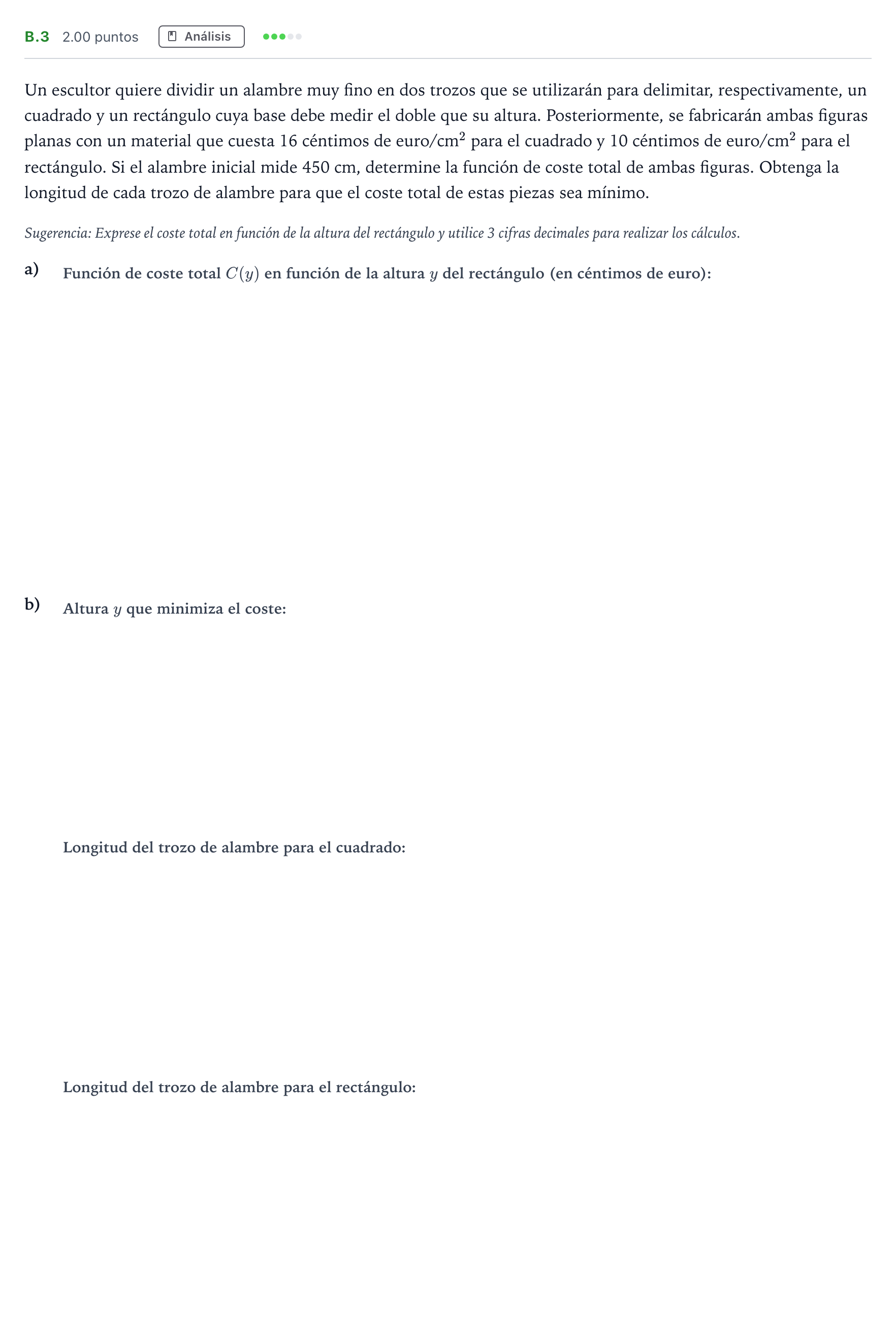 Enunciado: Ejercicio B.3 · Matemáticas aplicadas a las Ciencias Sociales II PAU Madrid Ordinaria 2022