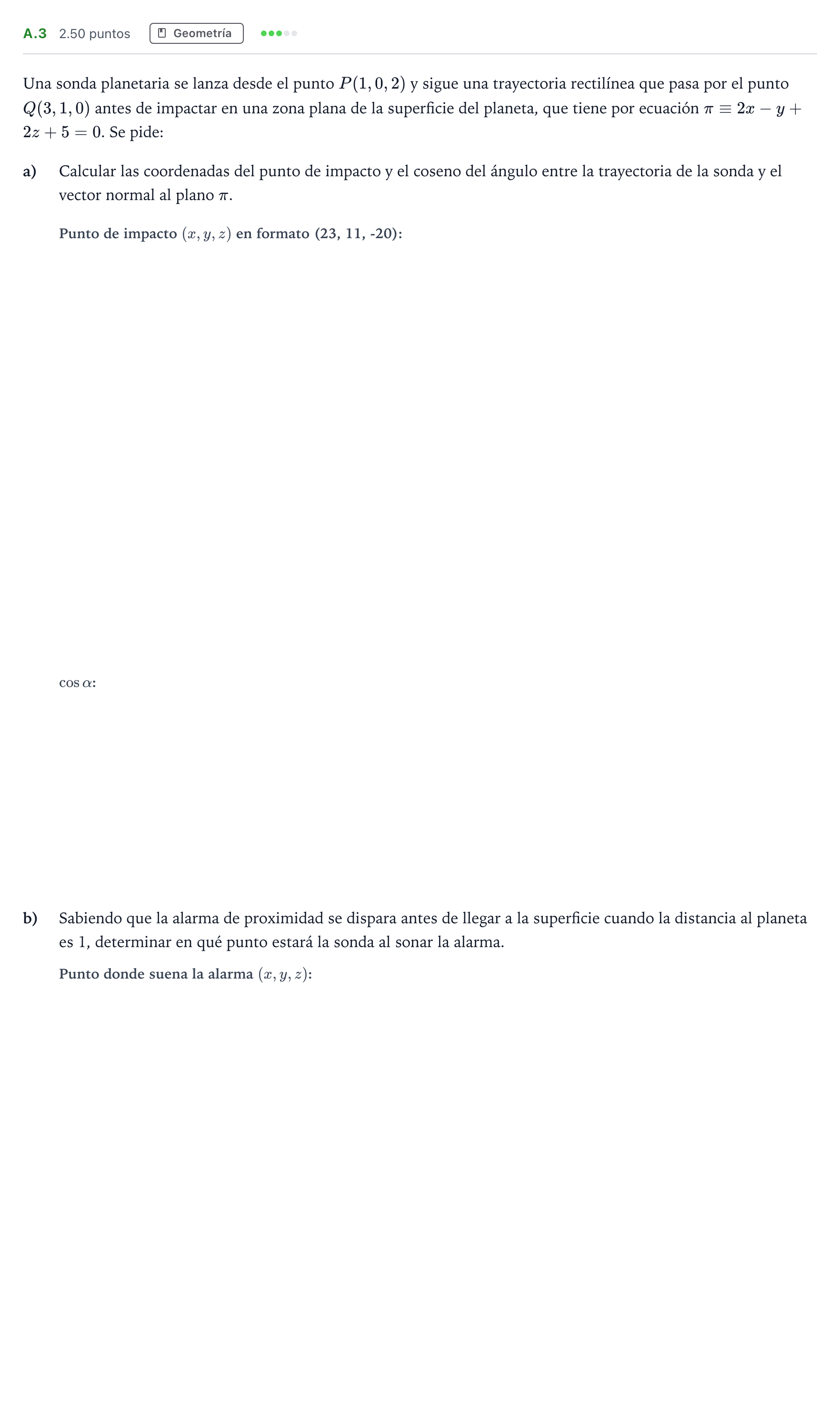 Enunciado: Ejercicio A.3 · Matemáticas II PAU Madrid Modelo 2022
