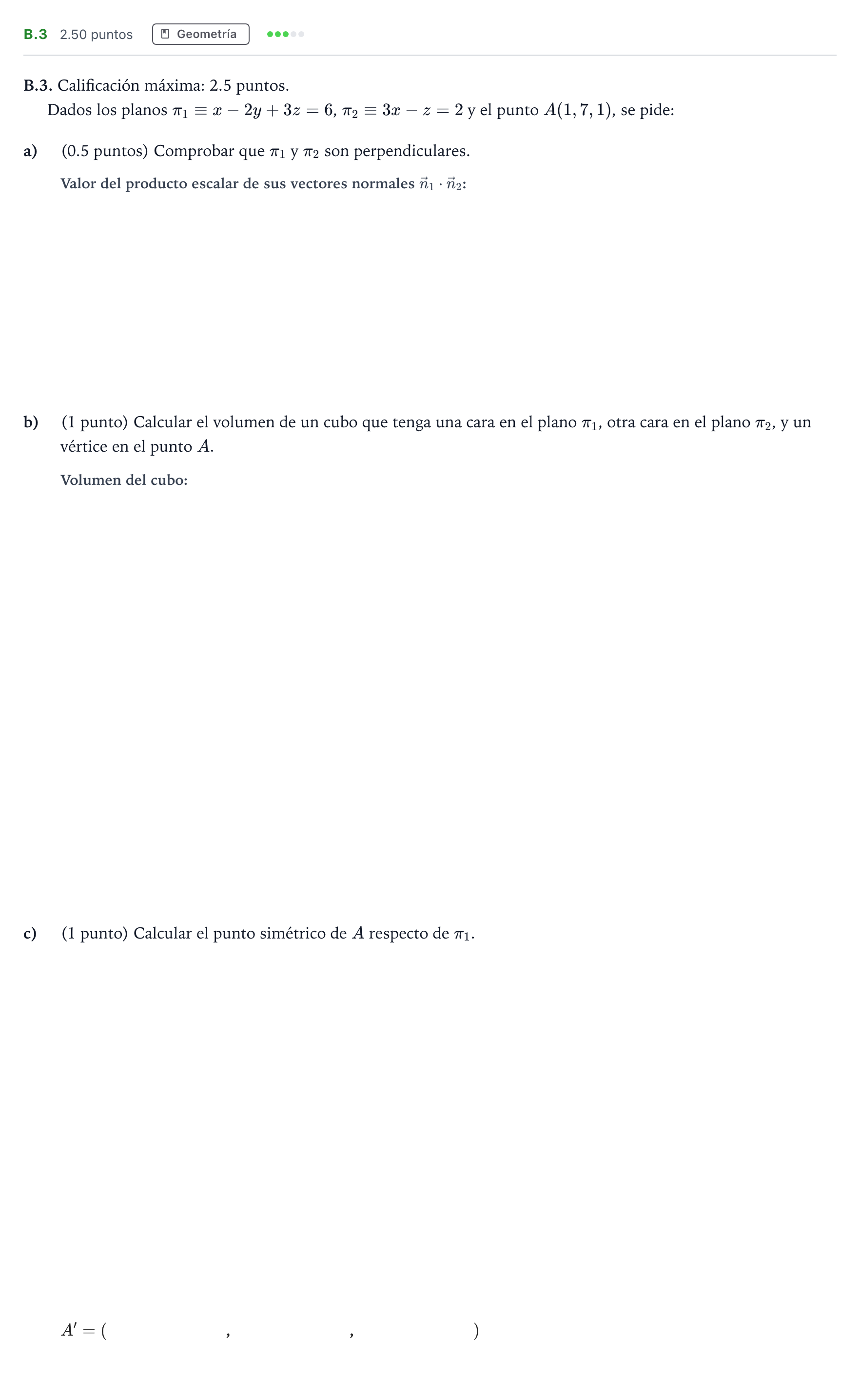 Enunciado: Ejercicio B.3 · Matemáticas II PAU Madrid Modelo 2022