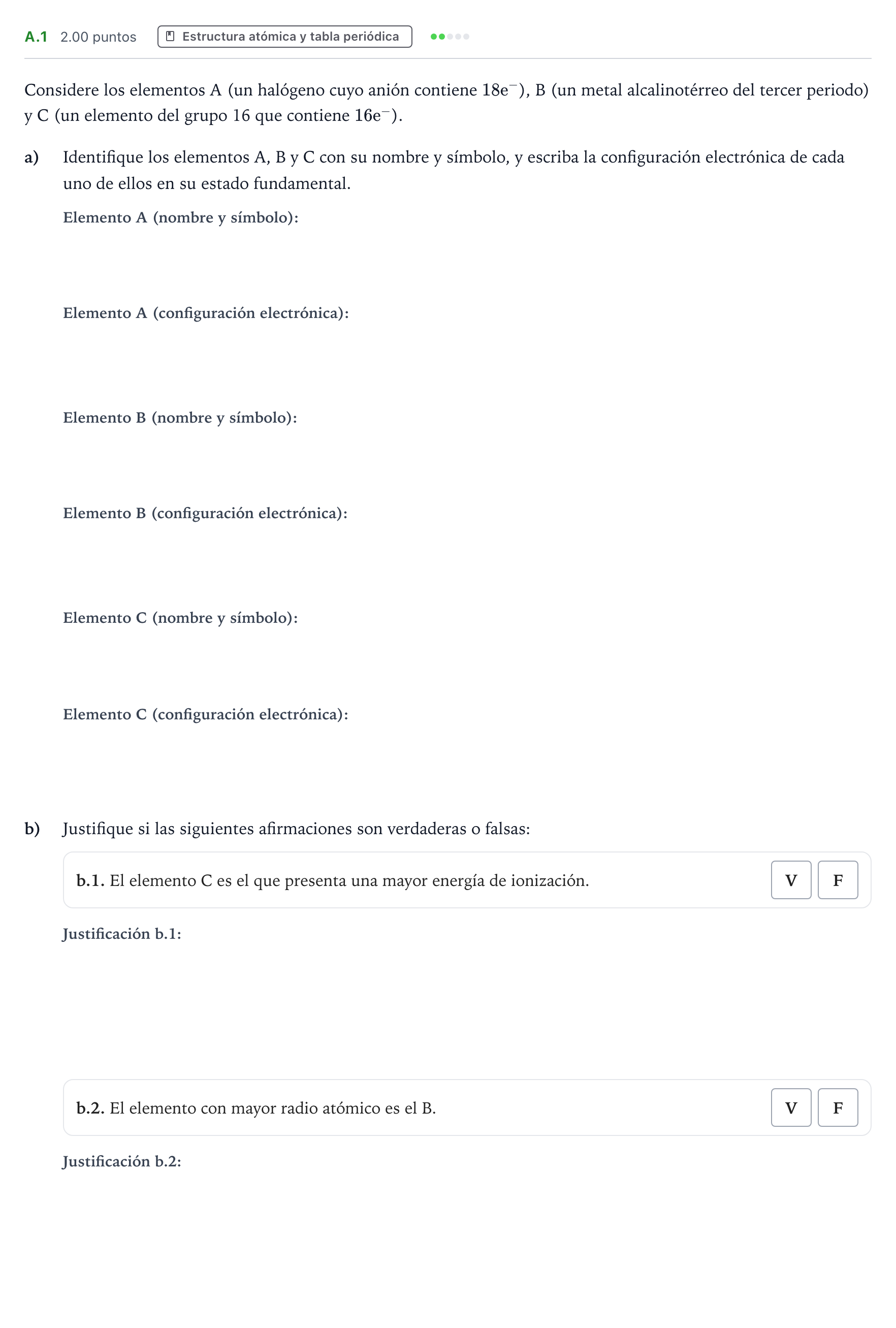 Enunciado: Ejercicio A.1 · Química PAU Madrid Extraordinaria 2022