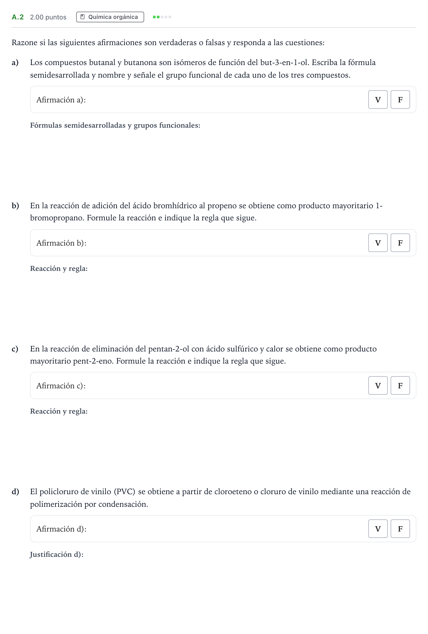 Enunciado: Ejercicio A.2 · Química PAU Madrid Extraordinaria 2022