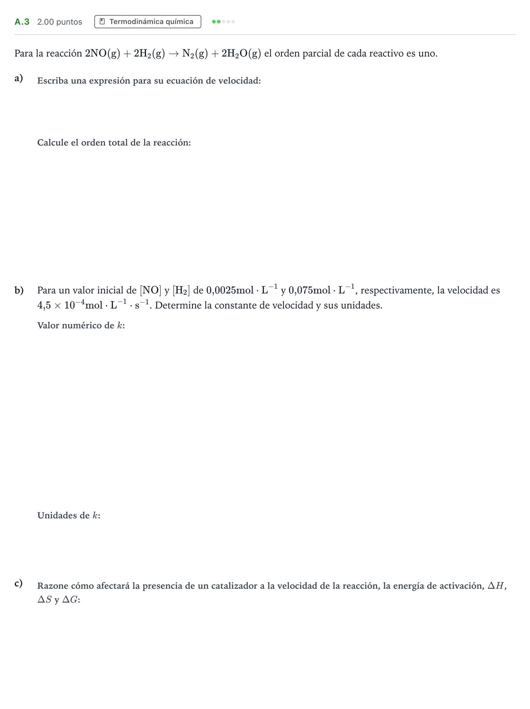 Enunciado: Ejercicio A.3 · Química PAU Madrid Extraordinaria 2022