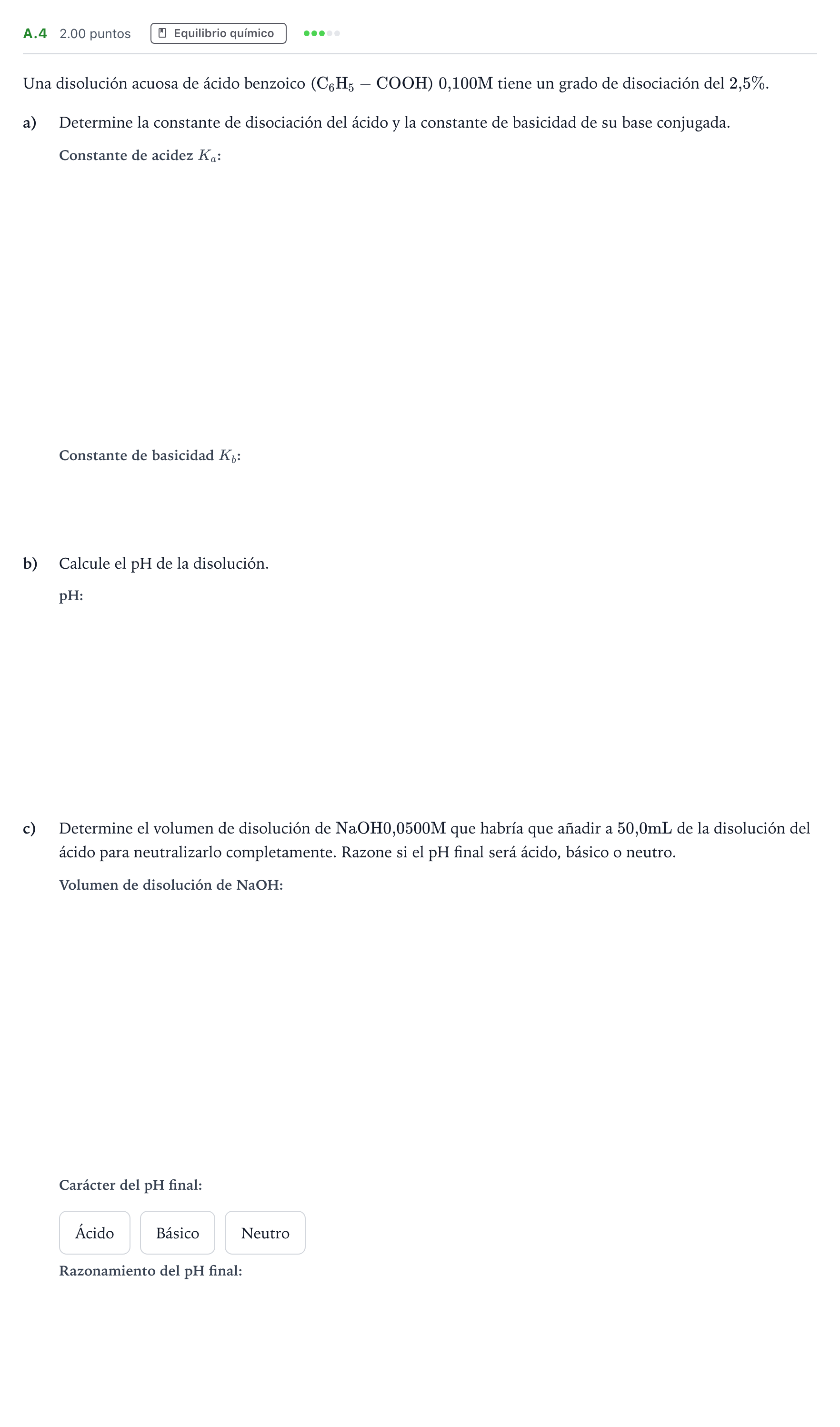 Enunciado: Ejercicio A.4 · Química PAU Madrid Extraordinaria 2022