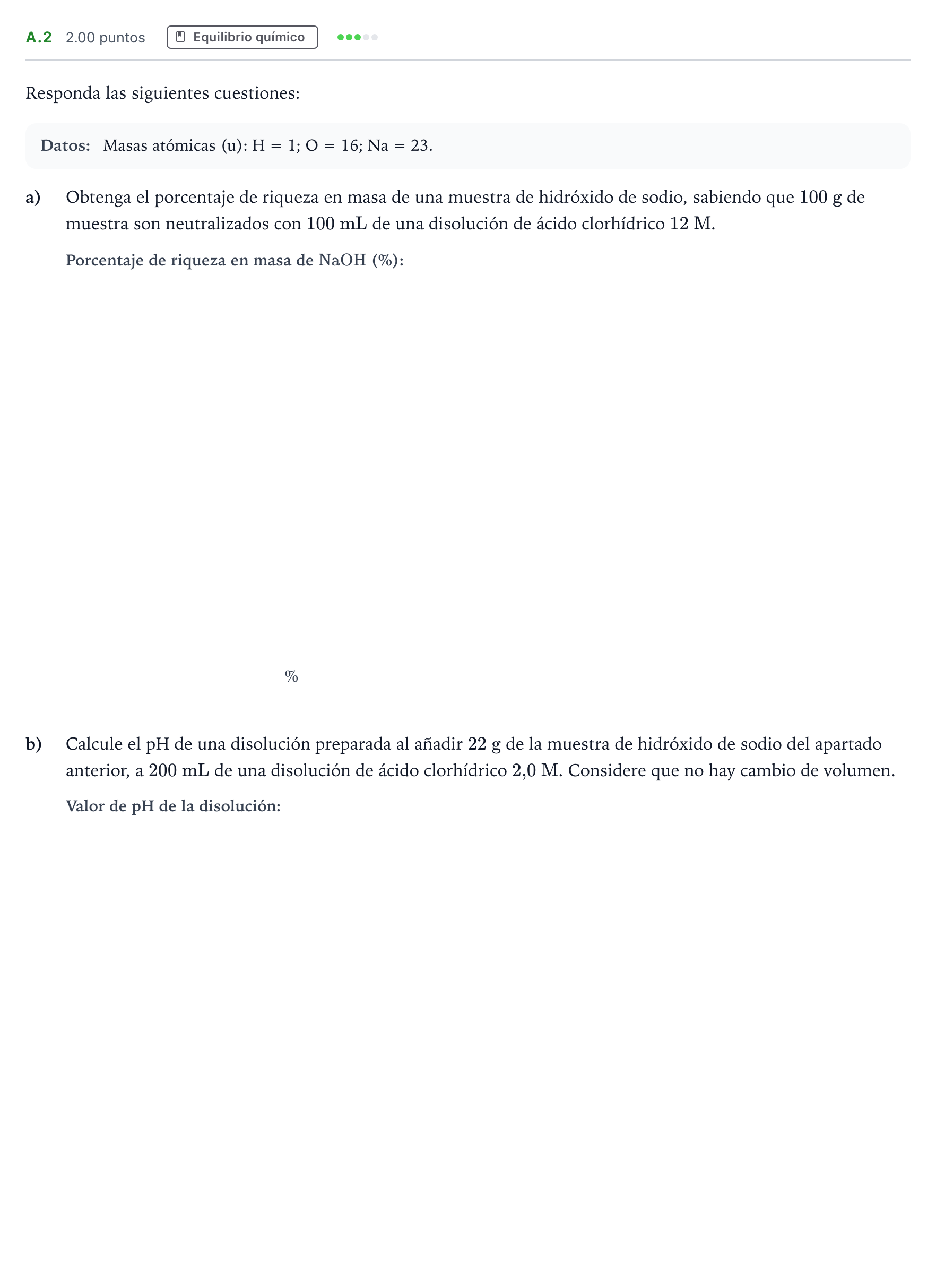 Enunciado: Ejercicio A.2 · Química PAU Madrid Modelo 2022