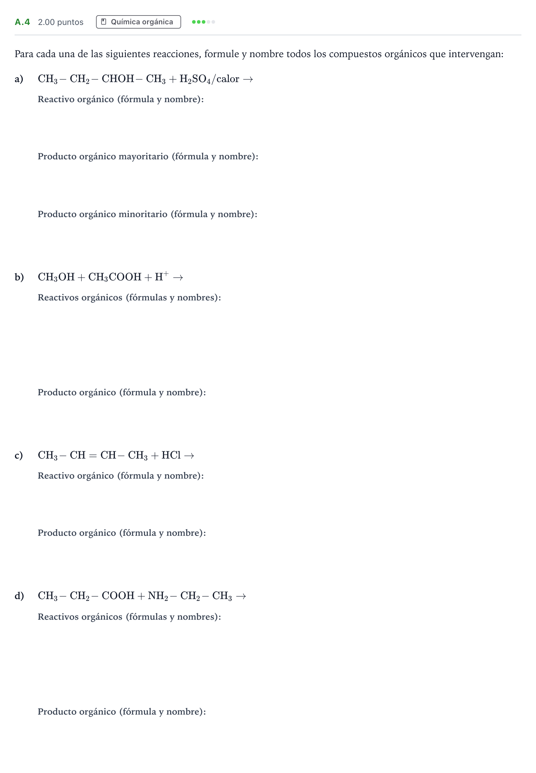 Enunciado: Ejercicio A.4 · Química PAU Madrid Modelo 2022