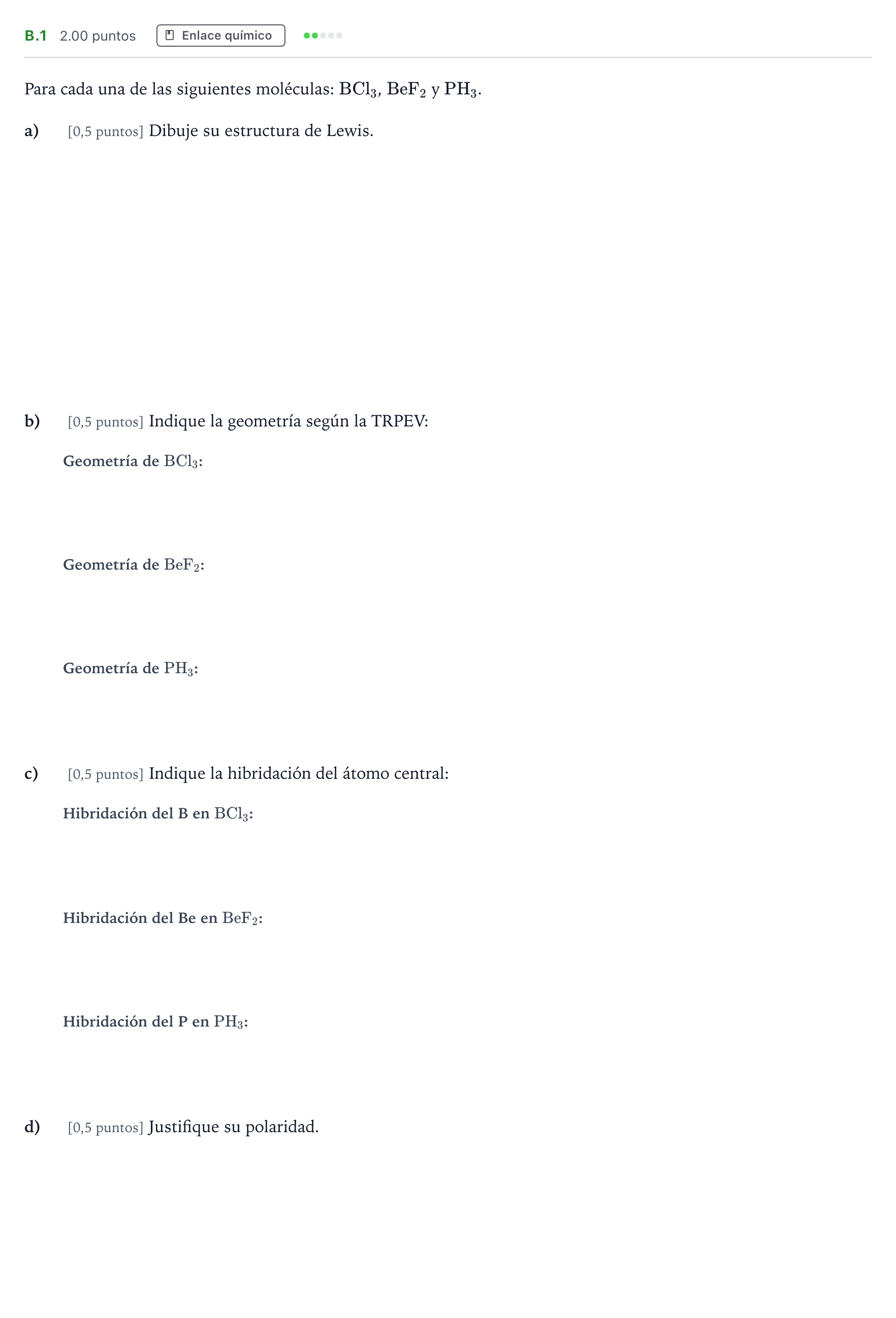 Enunciado: Ejercicio B.1 · Química PAU Madrid Modelo 2022