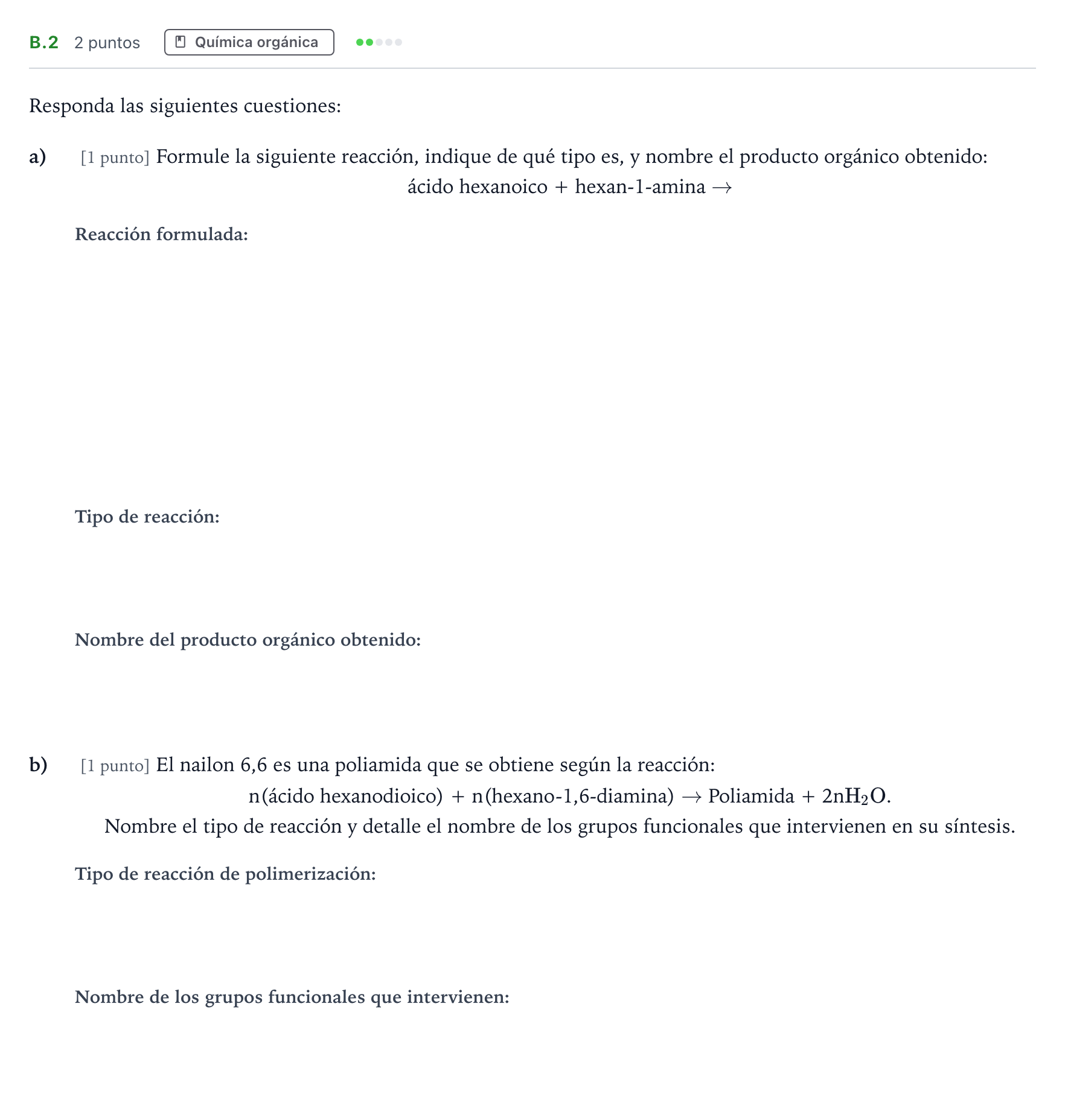 Enunciado: Ejercicio B.2 · Química PAU Madrid Modelo 2022